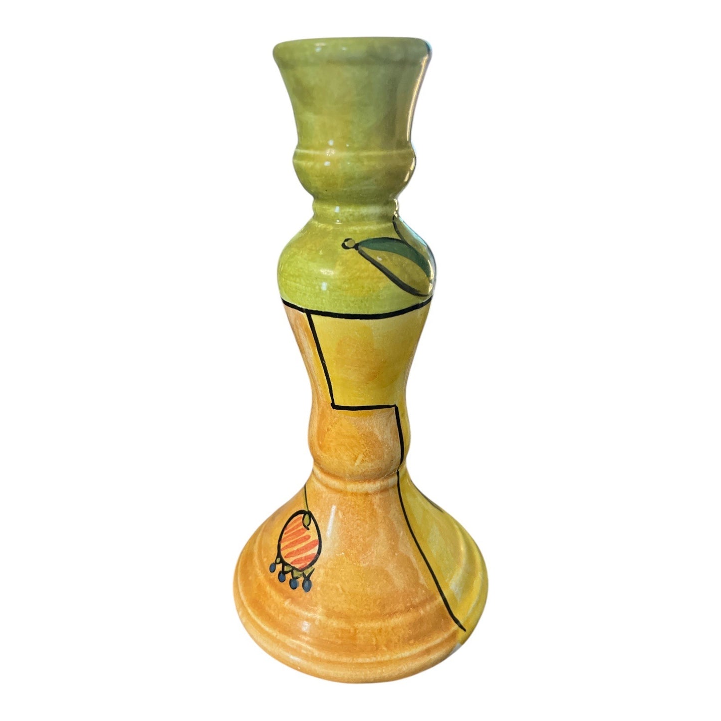 Italian Hand Painted Ceramic Candle Holder 8.5 Inch Colorful Art Pottery Candlestick