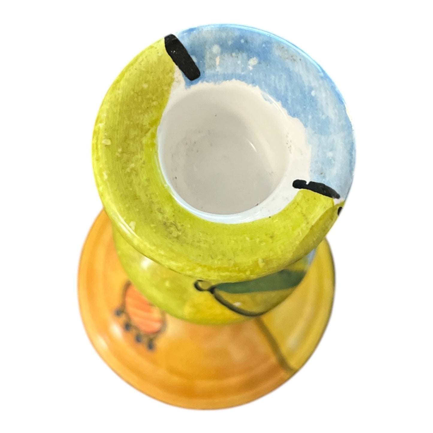 Italian Hand Painted Ceramic Candle Holder 8.5 Inch Colorful Art Pottery Candlestick