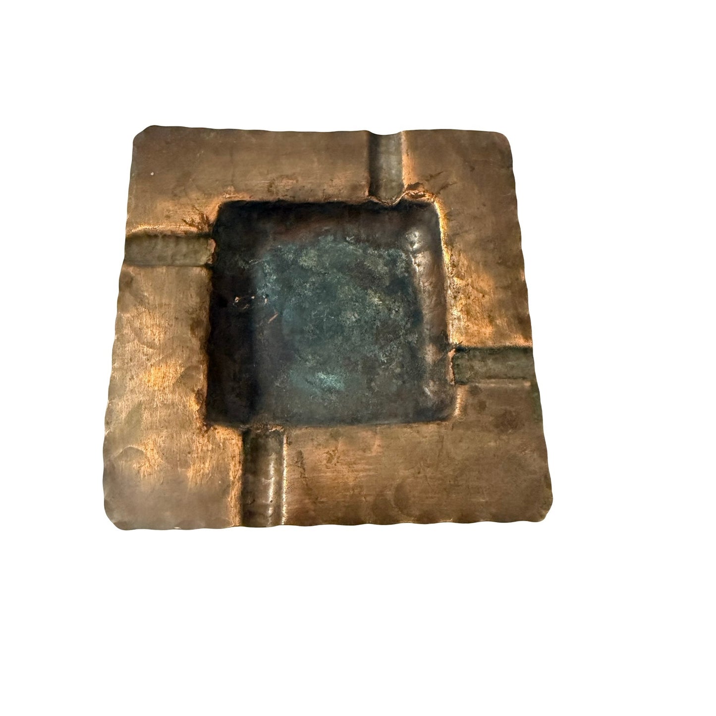 Hand Made Craftsman Co. Copper Ashtray Mid Century Modern Brutalist Hammered 6"