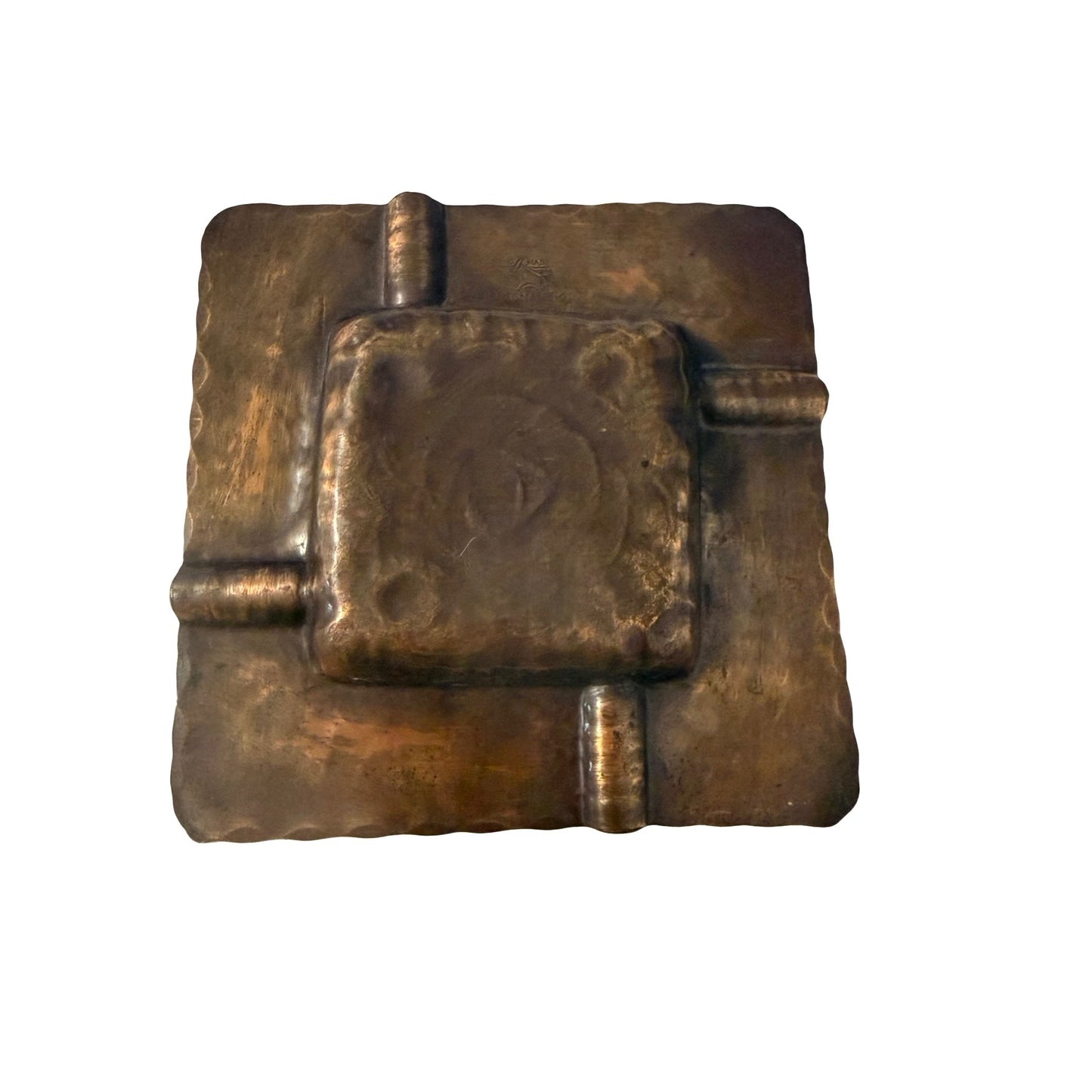 Hand Made Craftsman Co. Copper Ashtray Mid Century Modern Brutalist Hammered 6"