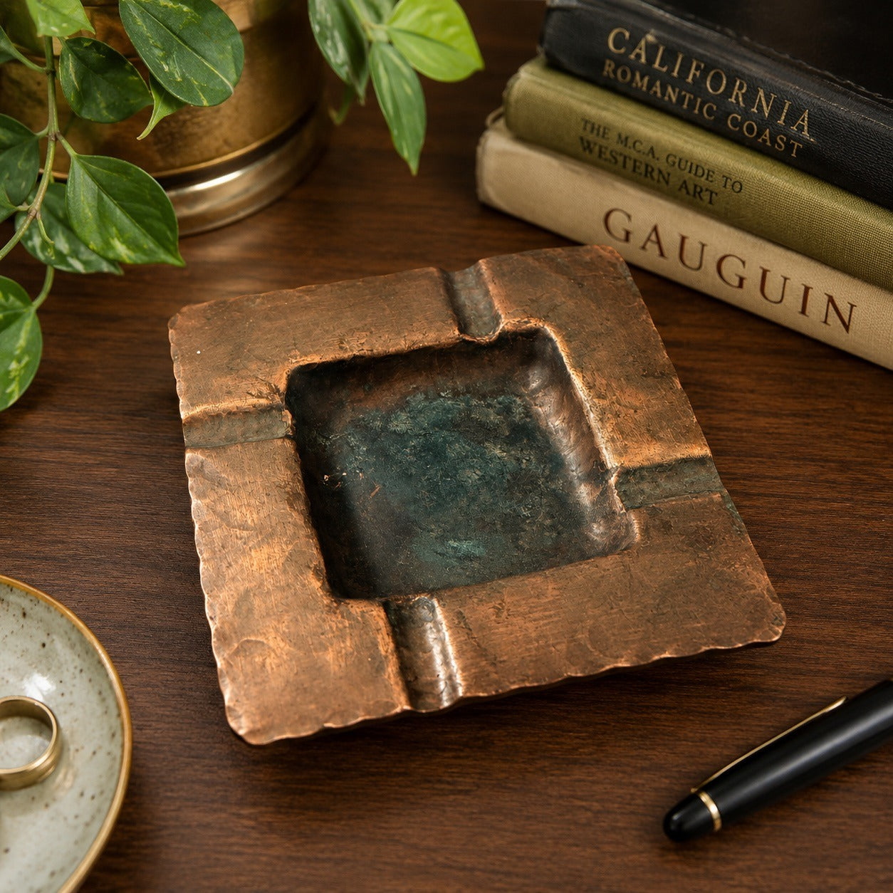 Hand Made Craftsman Co. Copper Ashtray Mid Century Modern Brutalist Hammered 6"