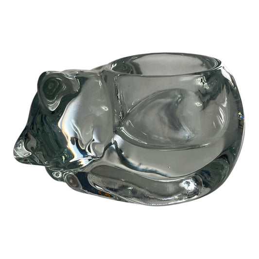 Indiana Glass Sleepy Cat Clear Glass Tealight Candle Holder 5 x 3 Vintage