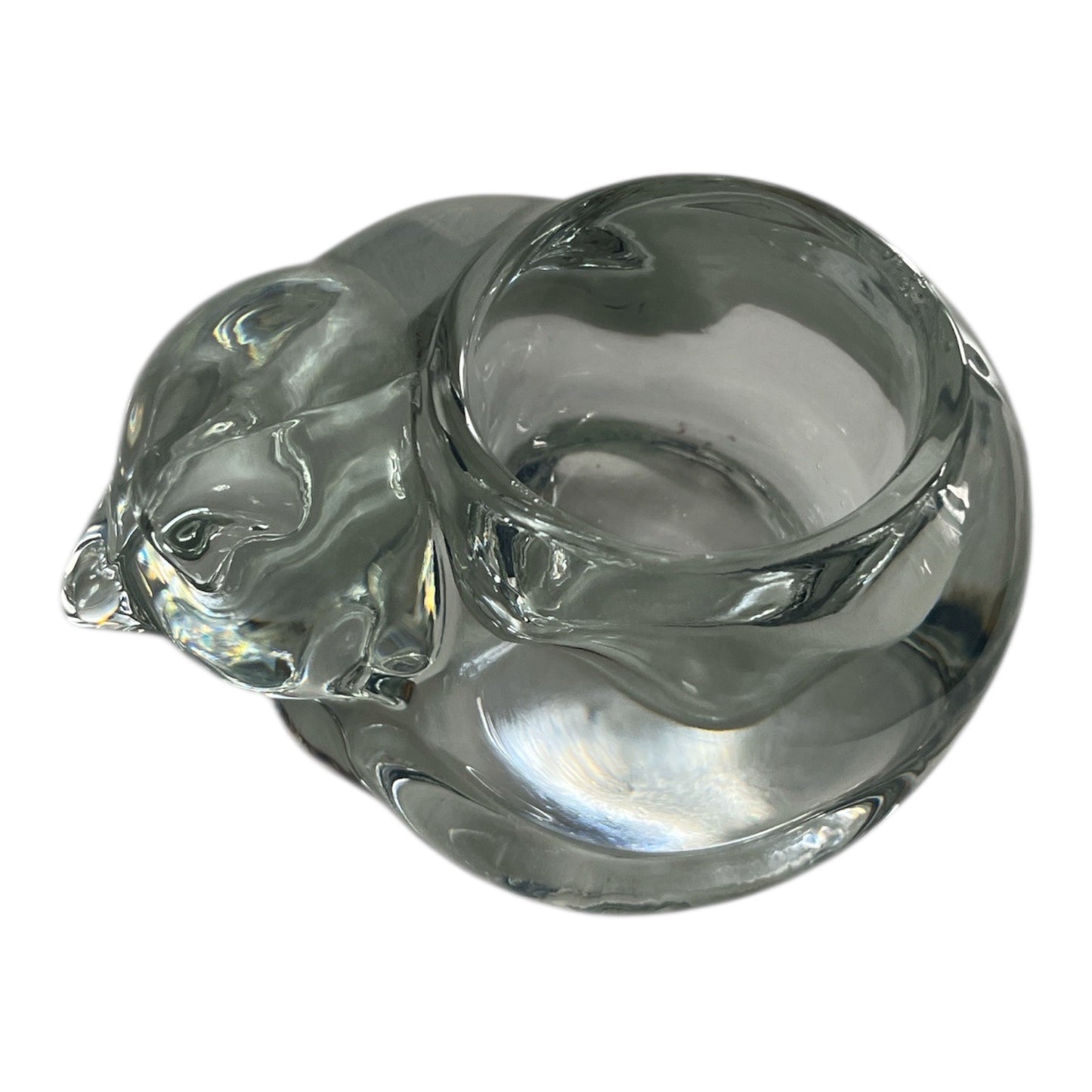 Indiana Glass Sleepy Cat Clear Glass Tealight Candle Holder 5 x 3 Vintage