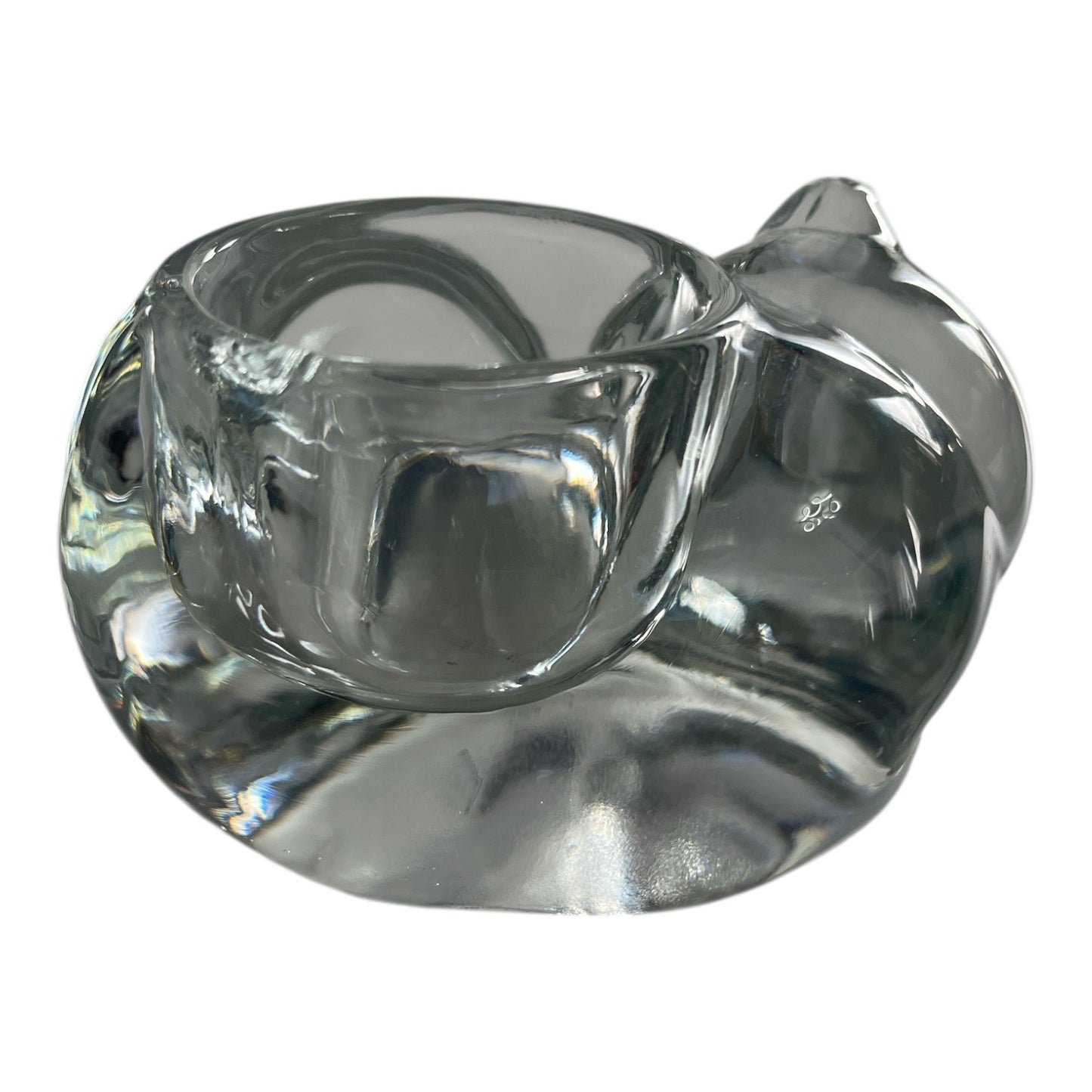 Indiana Glass Sleepy Cat Clear Glass Tealight Candle Holder 5 x 3 Vintage