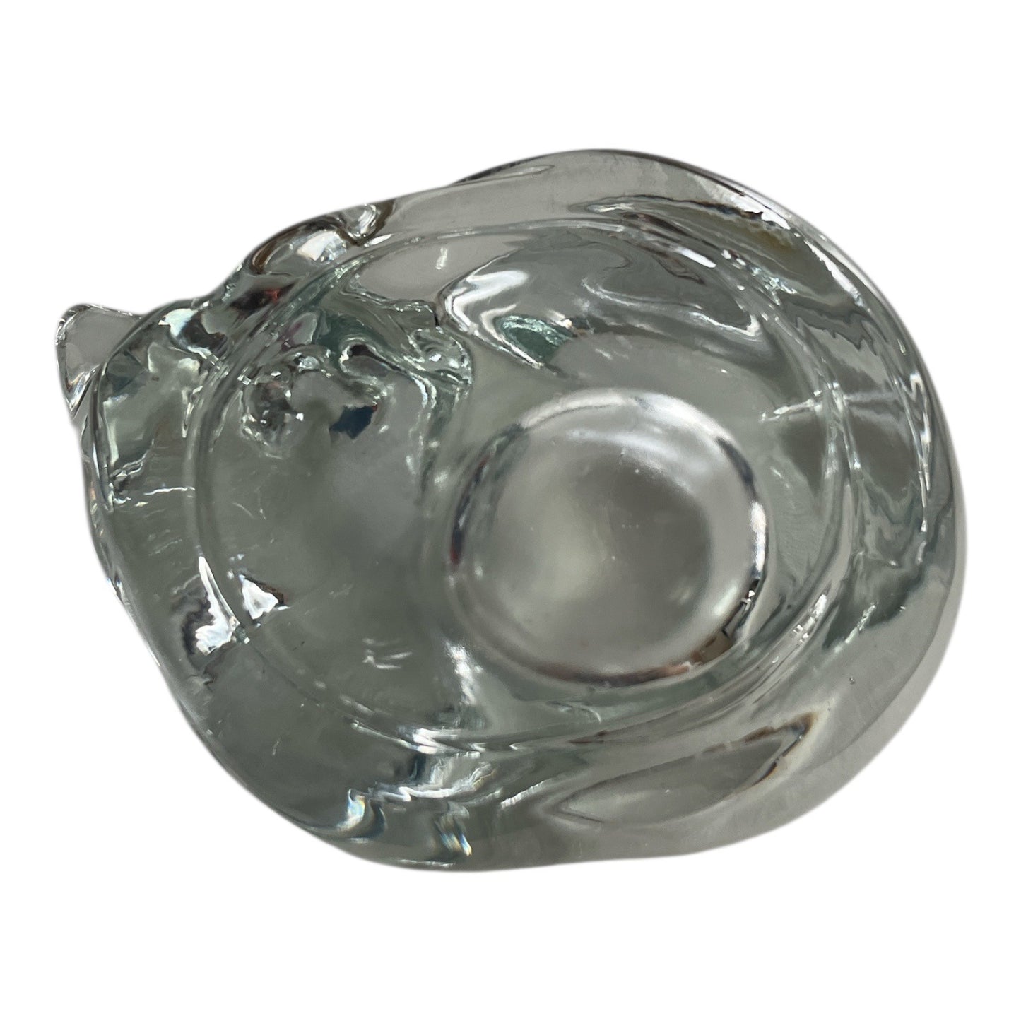 Indiana Glass Sleepy Cat Clear Glass Tealight Candle Holder 5 x 3 Vintage