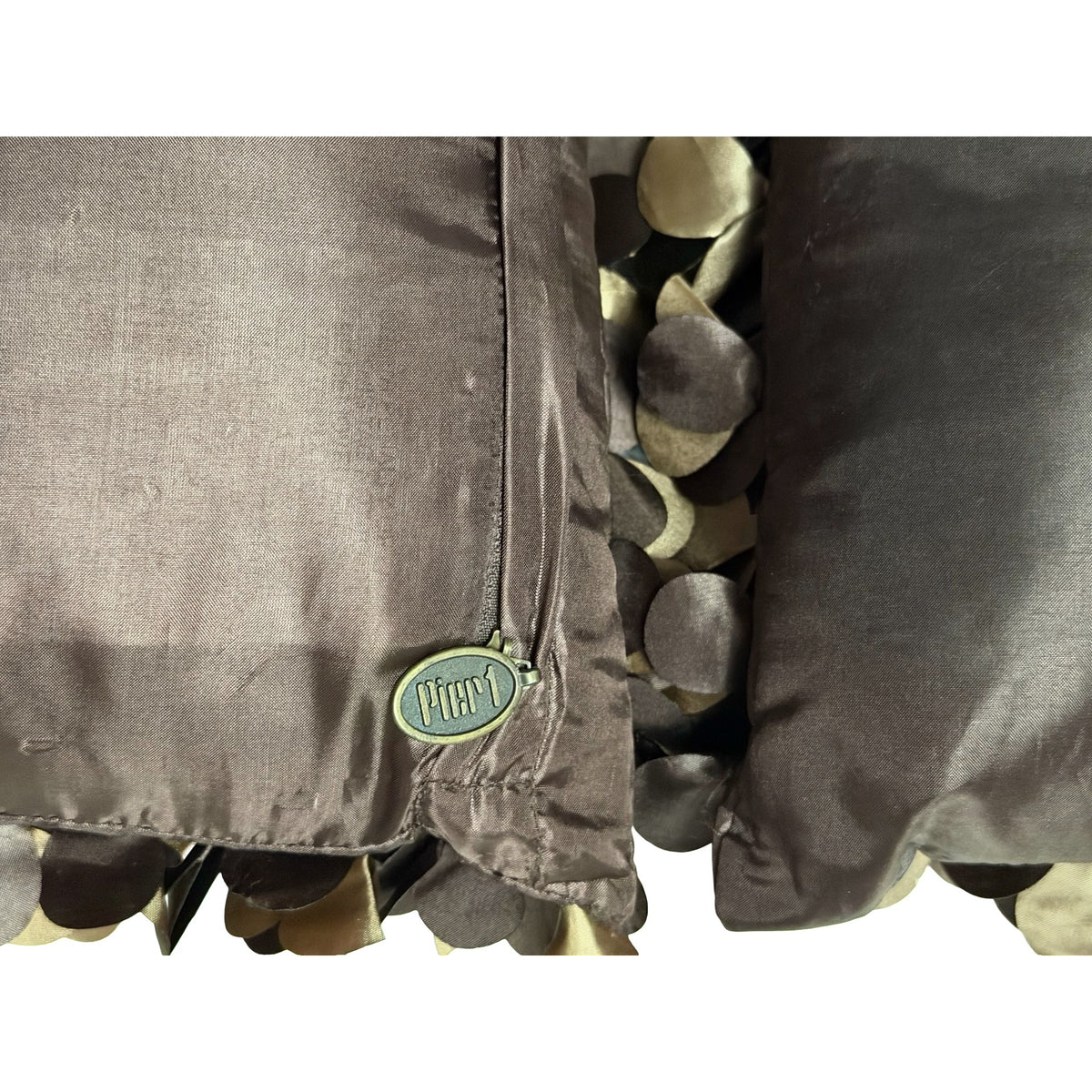 Pier 1 Imports Petal Pillows Brown Gold 3D Floral Throw Cushions 16x12 Set of 2