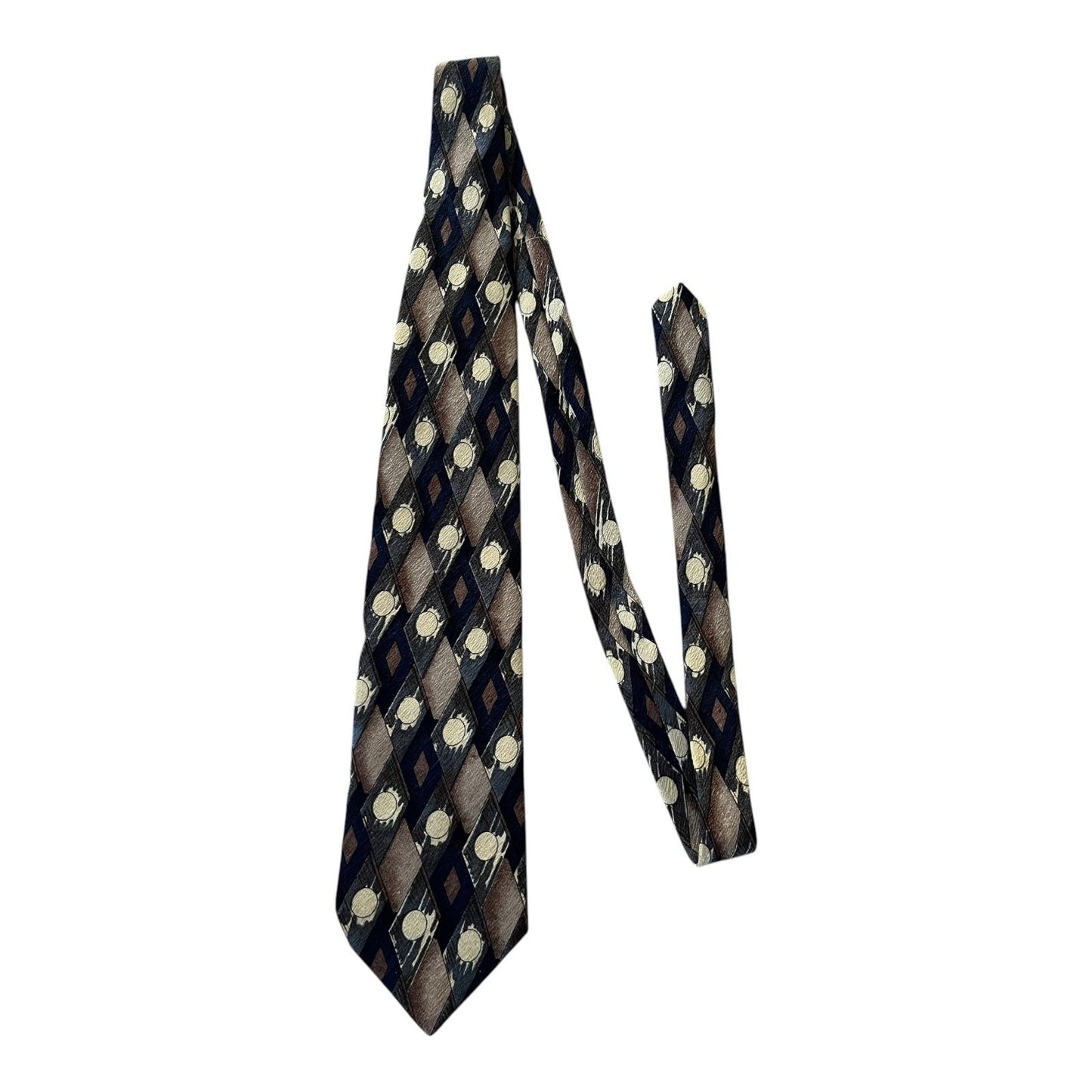 Jean-Baptiste Caumont Milan Italian Silk Necktie Geometric Diamond Circle Pattern Vintage