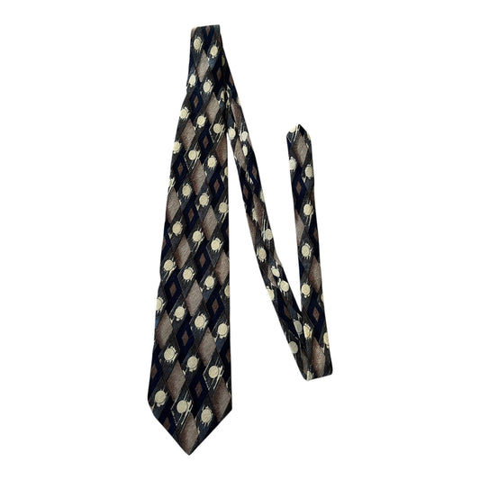Jean-Baptiste Caumont Milan Italian Silk Necktie Geometric Diamond Circle Pattern Vintage