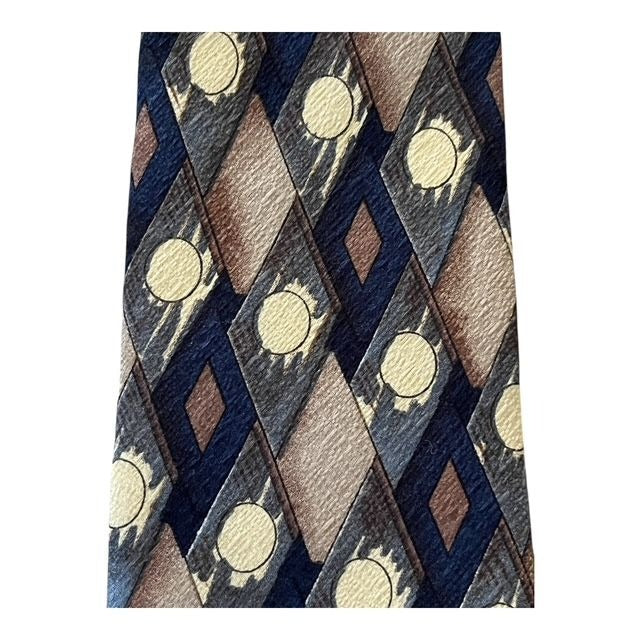 Jean-Baptiste Caumont Milan Italian Silk Necktie Geometric Diamond Circle Pattern Vintage
