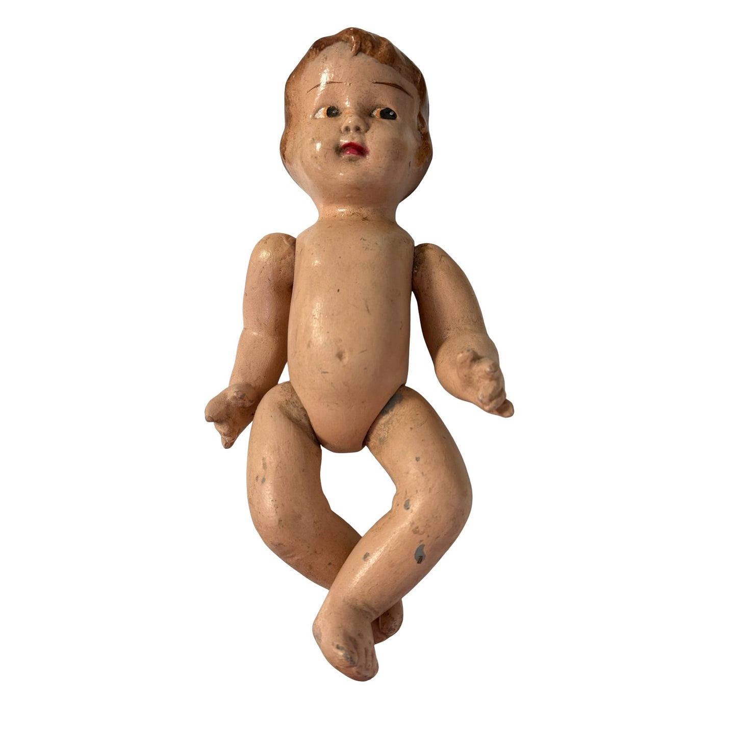 Vintage 10" Composition Baby Doll Jointed Arms & Legs Brown Hair Sleepy Eyes