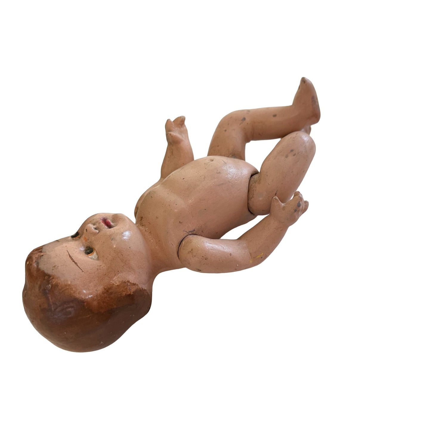 Vintage 10" Composition Baby Doll Jointed Arms & Legs Brown Hair Sleepy Eyes