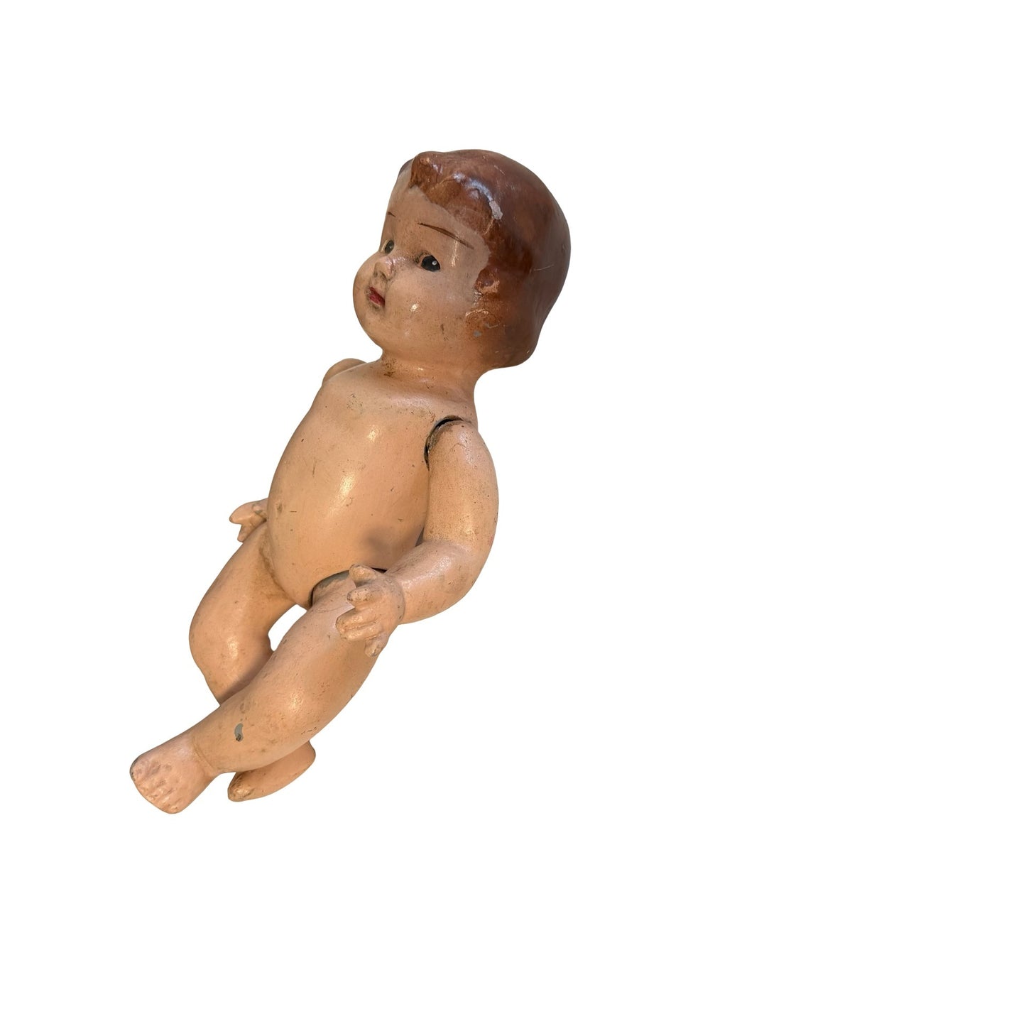 Vintage 10" Composition Baby Doll Jointed Arms & Legs Brown Hair Sleepy Eyes