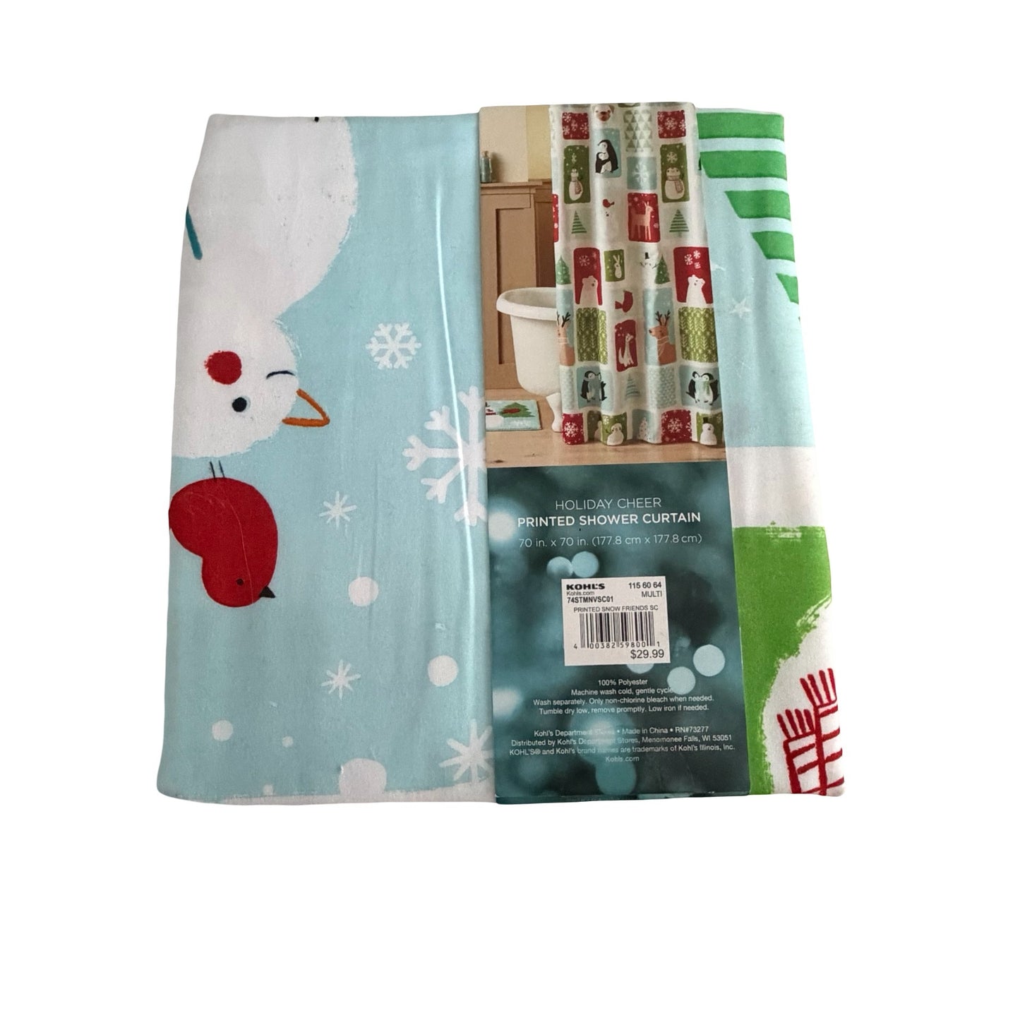 St. Nicholas Square Holiday Cheer Christmas Shower Curtain 70 x 70 Snowman Penguins NIP