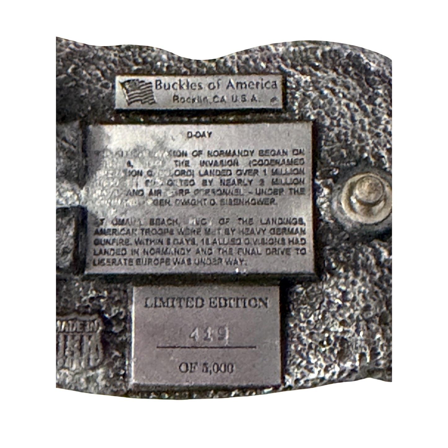 1994 Normandy Invasion D-Day 50th Commemorative Belt Buckle Limited Edition 419/5000