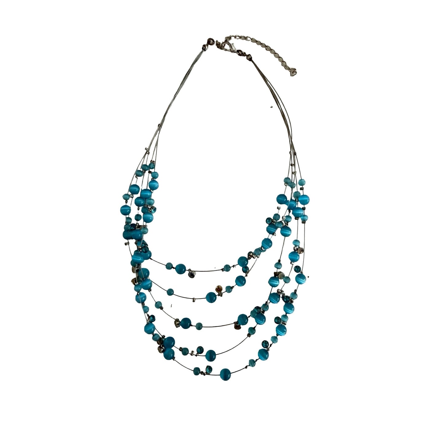 Blue Multi Strand Beaded Necklace Adjustable Layered Statement Jewelry