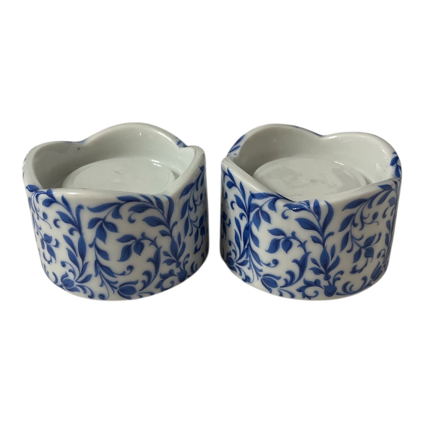 Vintage Funny Design Blue White Candle Holders Pair West Germany Ceramic