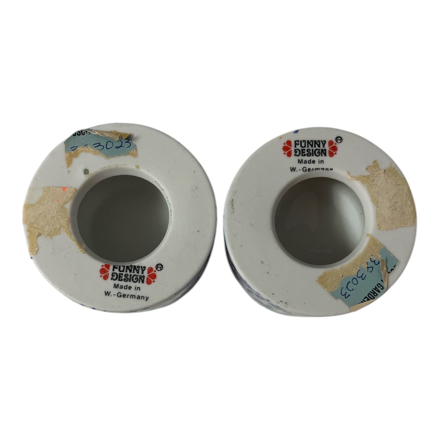 Vintage Funny Design Blue White Candle Holders Pair West Germany Ceramic