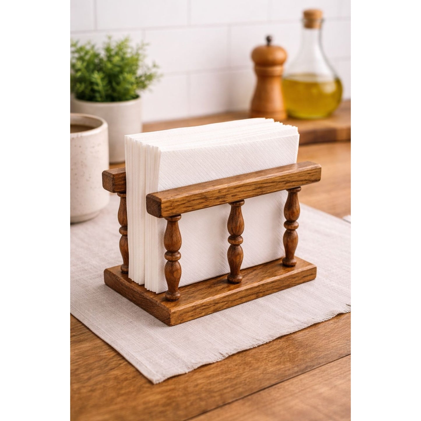 Red Barn Woodcrafts Oak Napkin Holder Handmade USA Rustic Farmhouse Table Decor