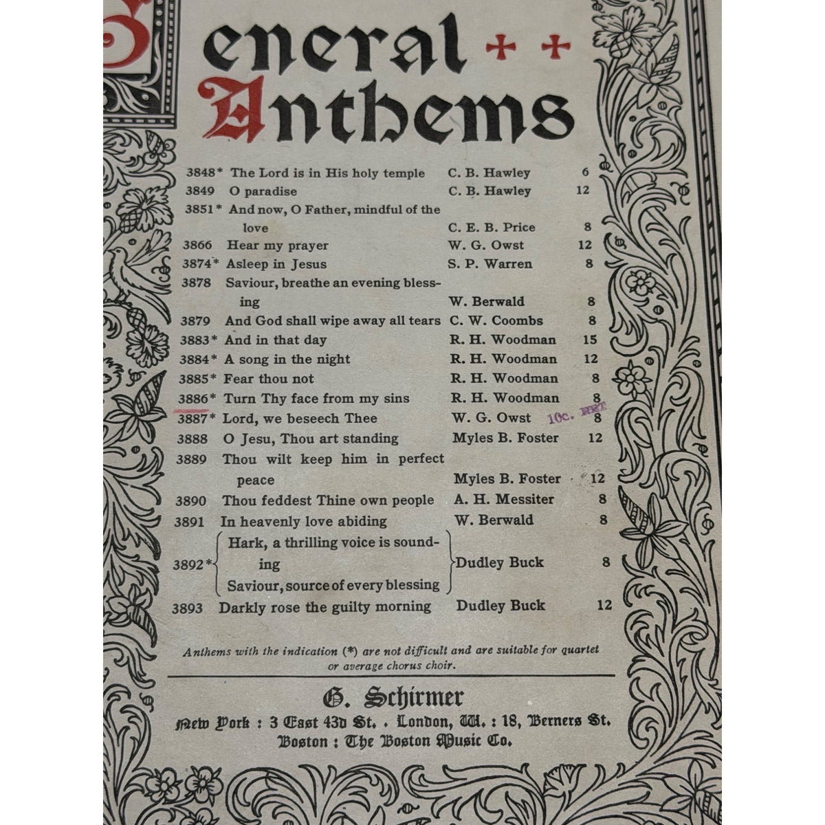 Antique G Schirmer General Anthems Church Choir Sheet Music Lot of 6 Victorian