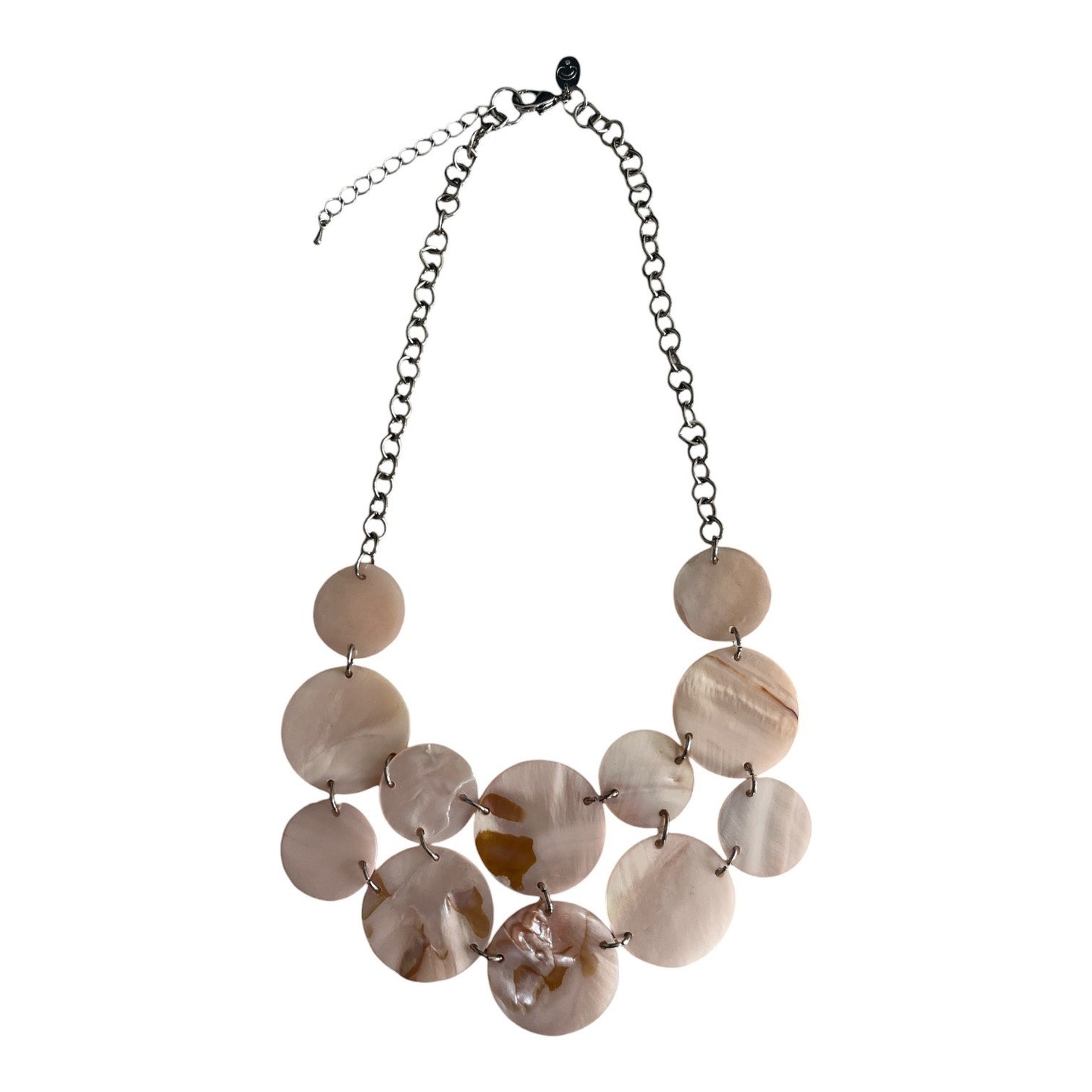 Charming Charlie Shell Disc Statement Necklace Bib Style Adjustable Chain