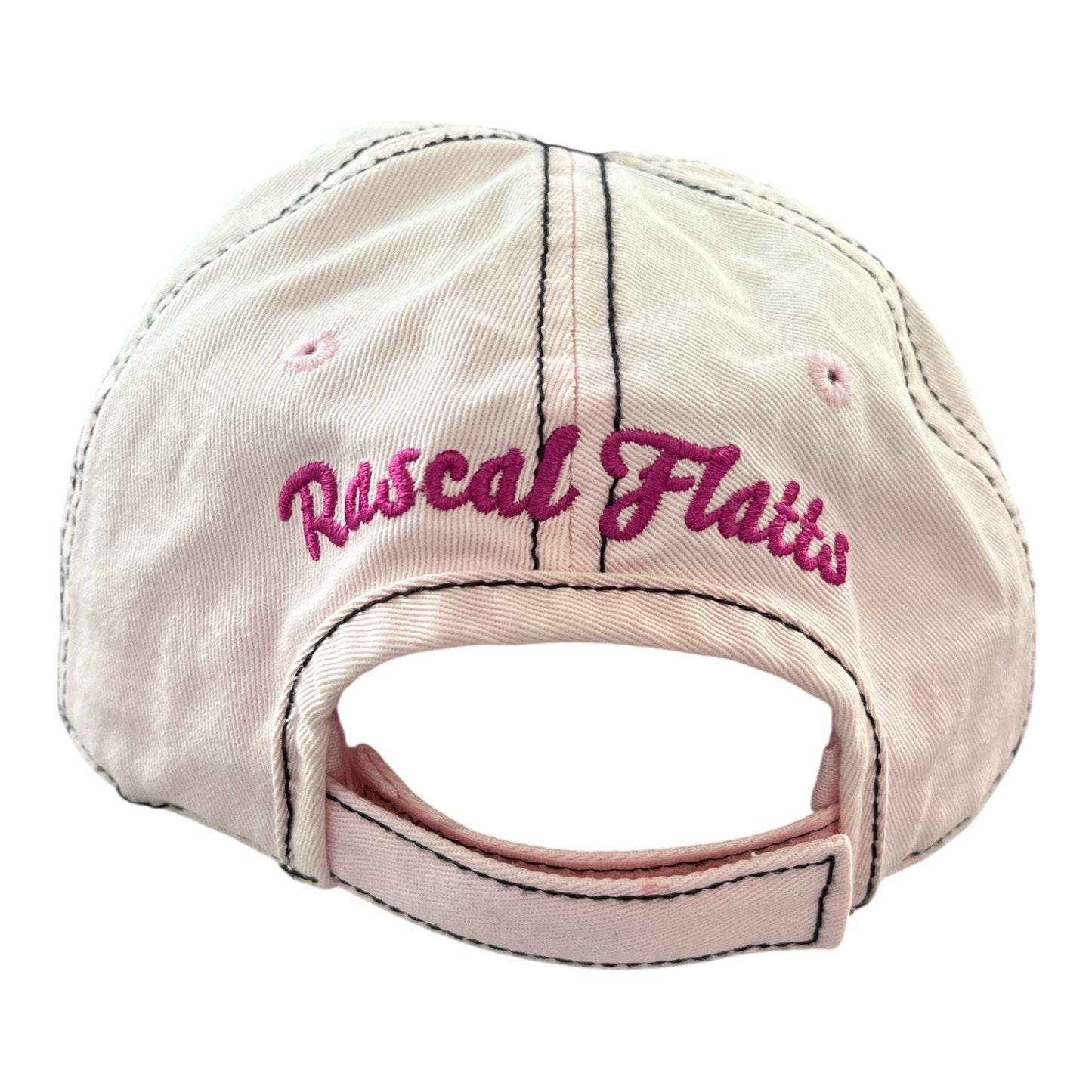 Vintage Rascal Flatts Distressed Embroidered Adjustable Baseball Cap Black Pink White