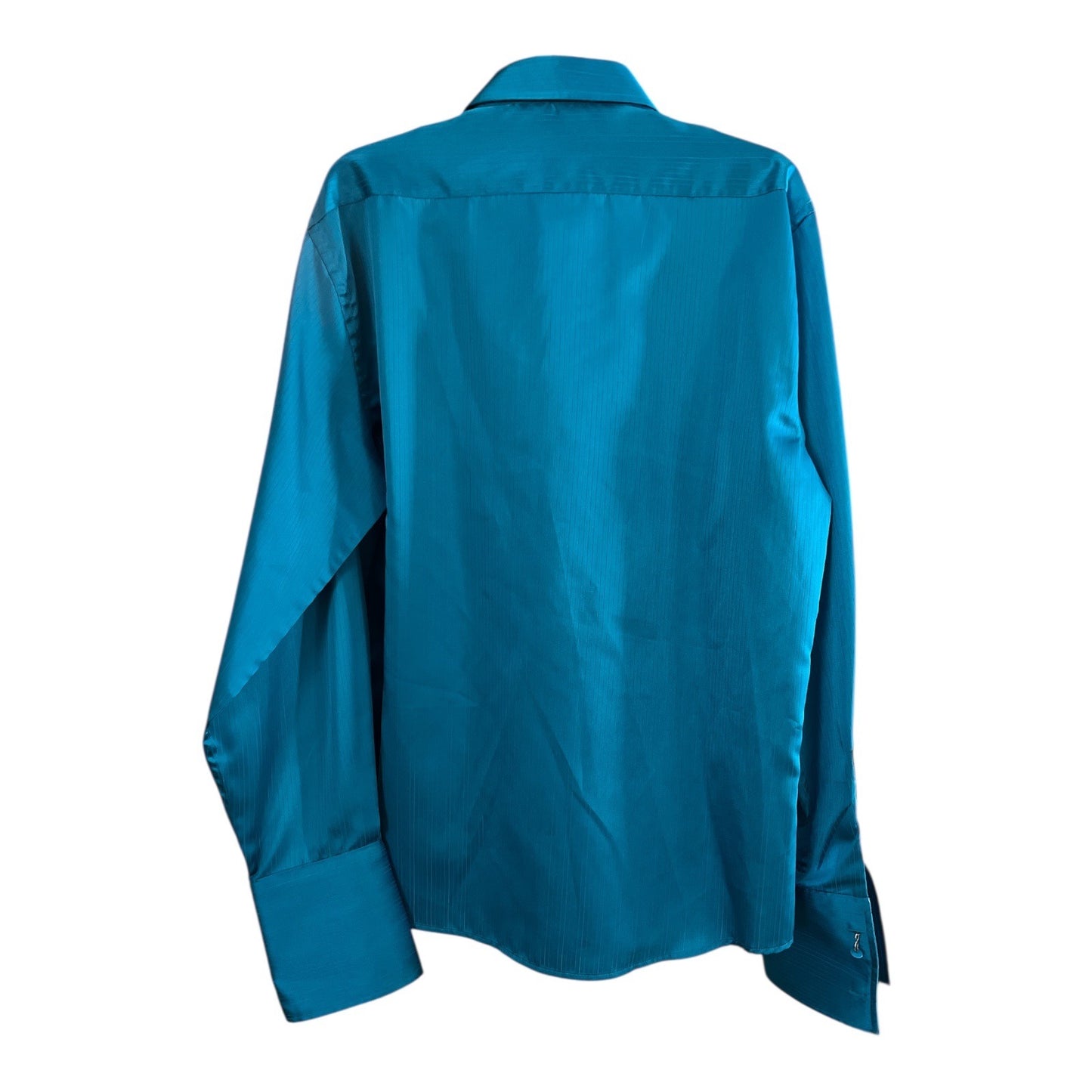 Vizioni Uomo Men’s Teal Silk Dress Shirt – XL 17-17.5 – Satin Finish – Long Sleeve – 1990s