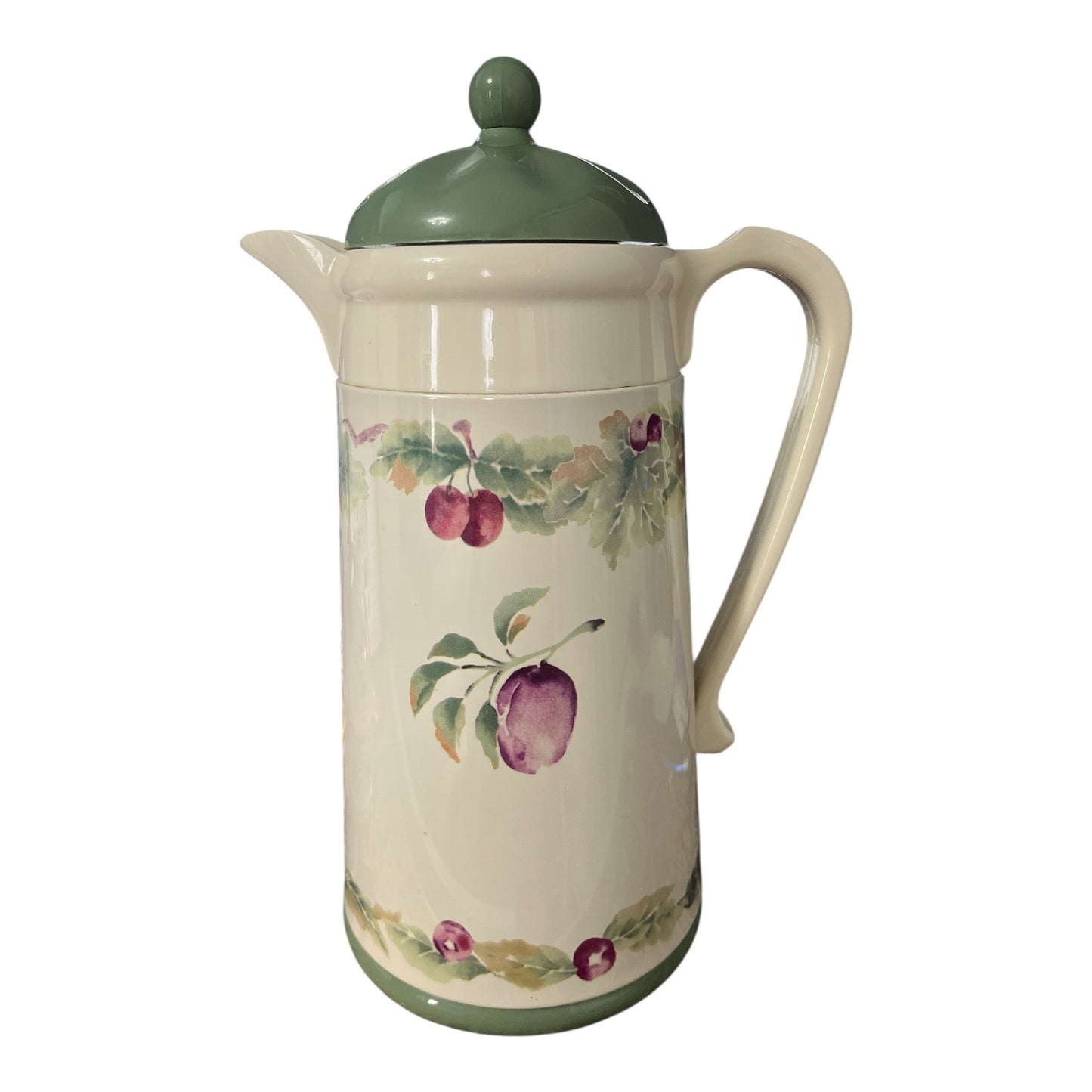Pfaltzgraff Thermal Carafe Vintage Fruit Motif Cream Green Lid Coffee Server