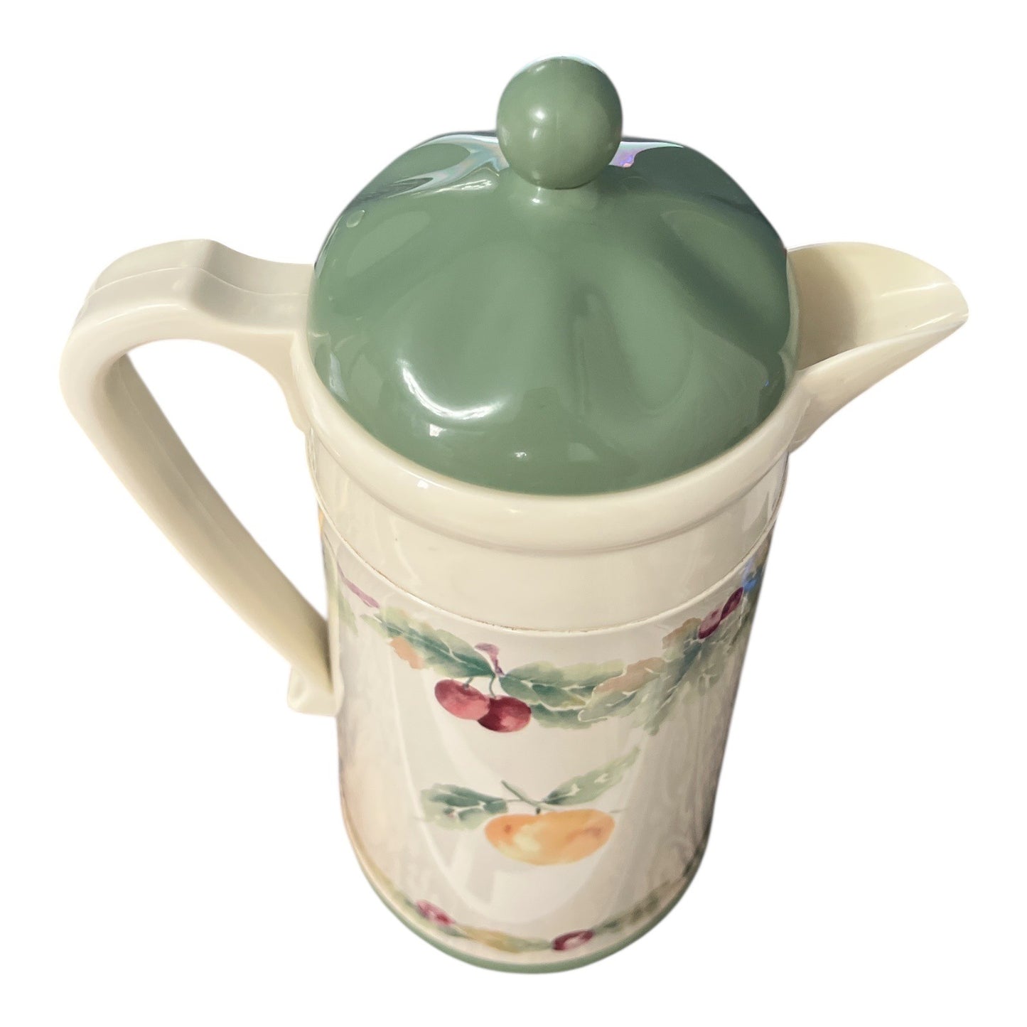 Pfaltzgraff Thermal Carafe Vintage Fruit Motif Cream Green Lid Coffee Server