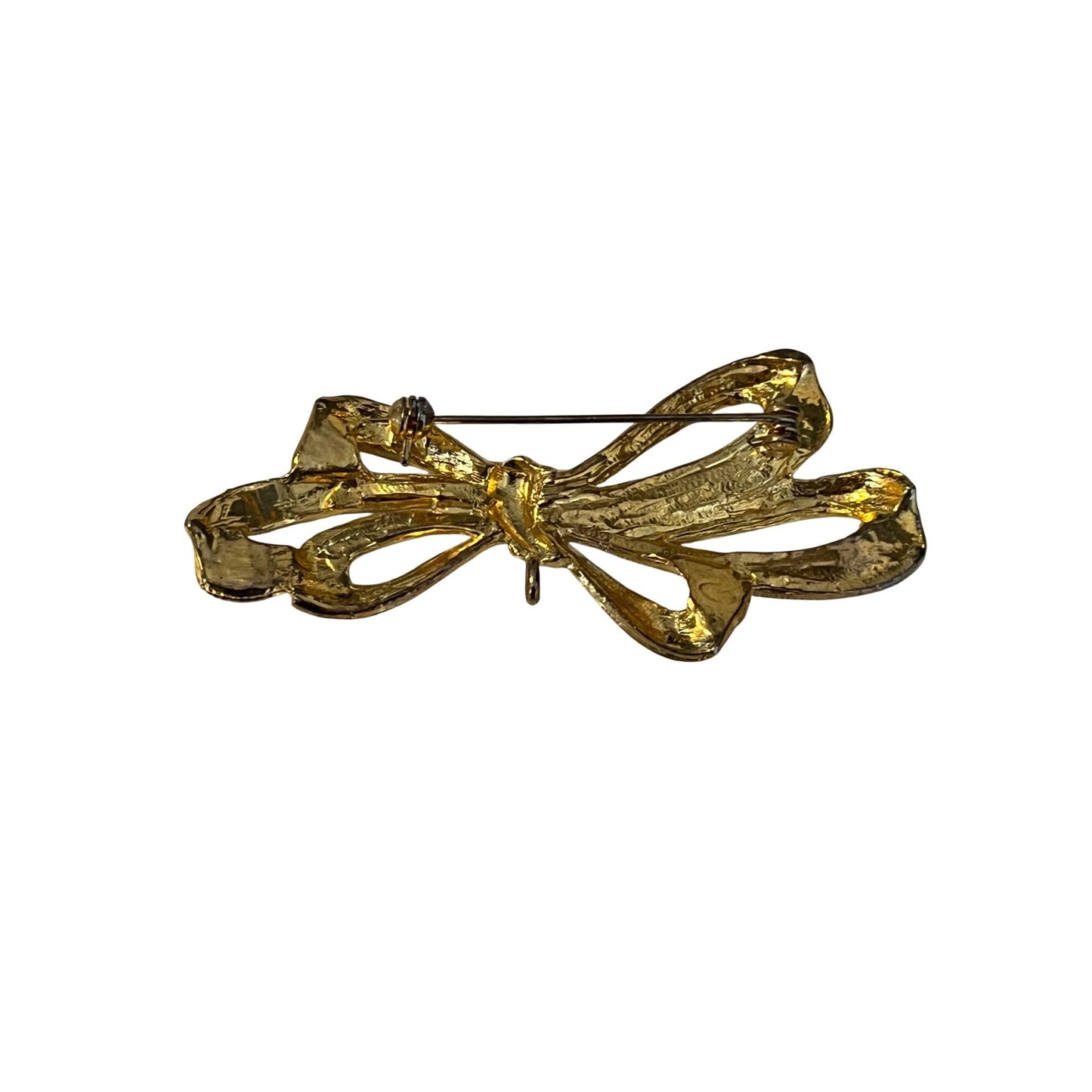 Vintage Gold Tone Bow Brooch Pin Textured Ribbon Design 3” Statement