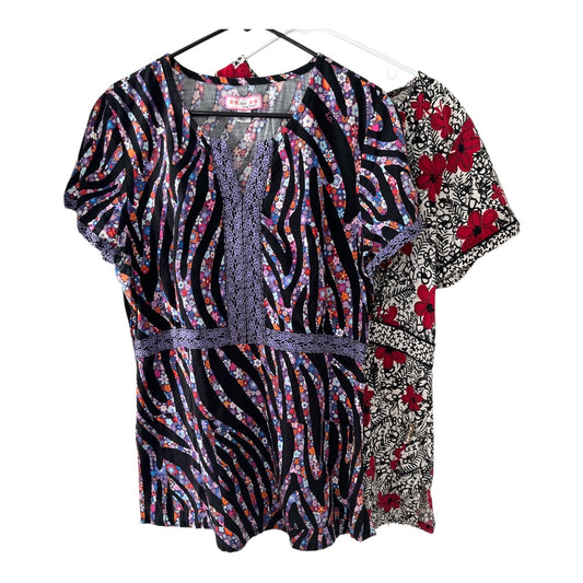Set of 2 XL Koi Women’s Scrub Tops Floral & Abstract Prints 100% Cotton