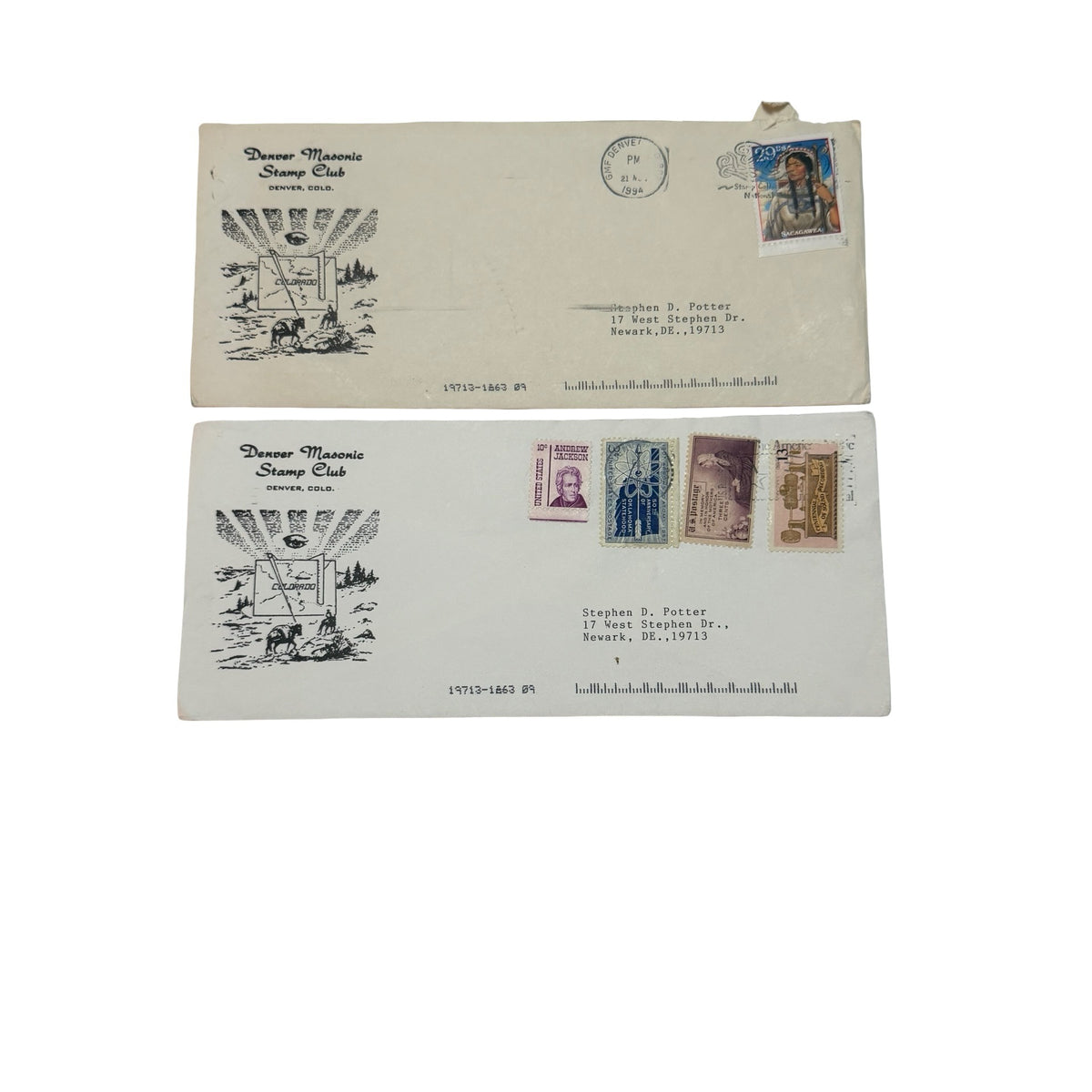 1994 Denver Masonic Stamp Club Sacagawea Legends of the West Philatelic Covers Lot of 2