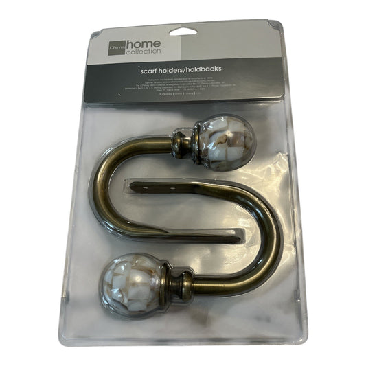 VTG JCPenney Home Collection Scarf Holders / Curtain Holdbacks | Set of 2 | Brass Finish with Mosaic Glass Finials