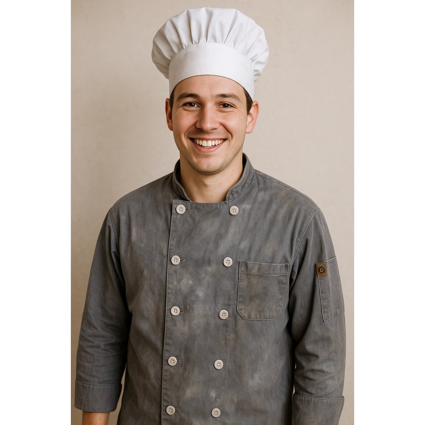 Chef Designs Gray Double-Breasted Chef Coat Men’s Size S-RG Long Sleeve