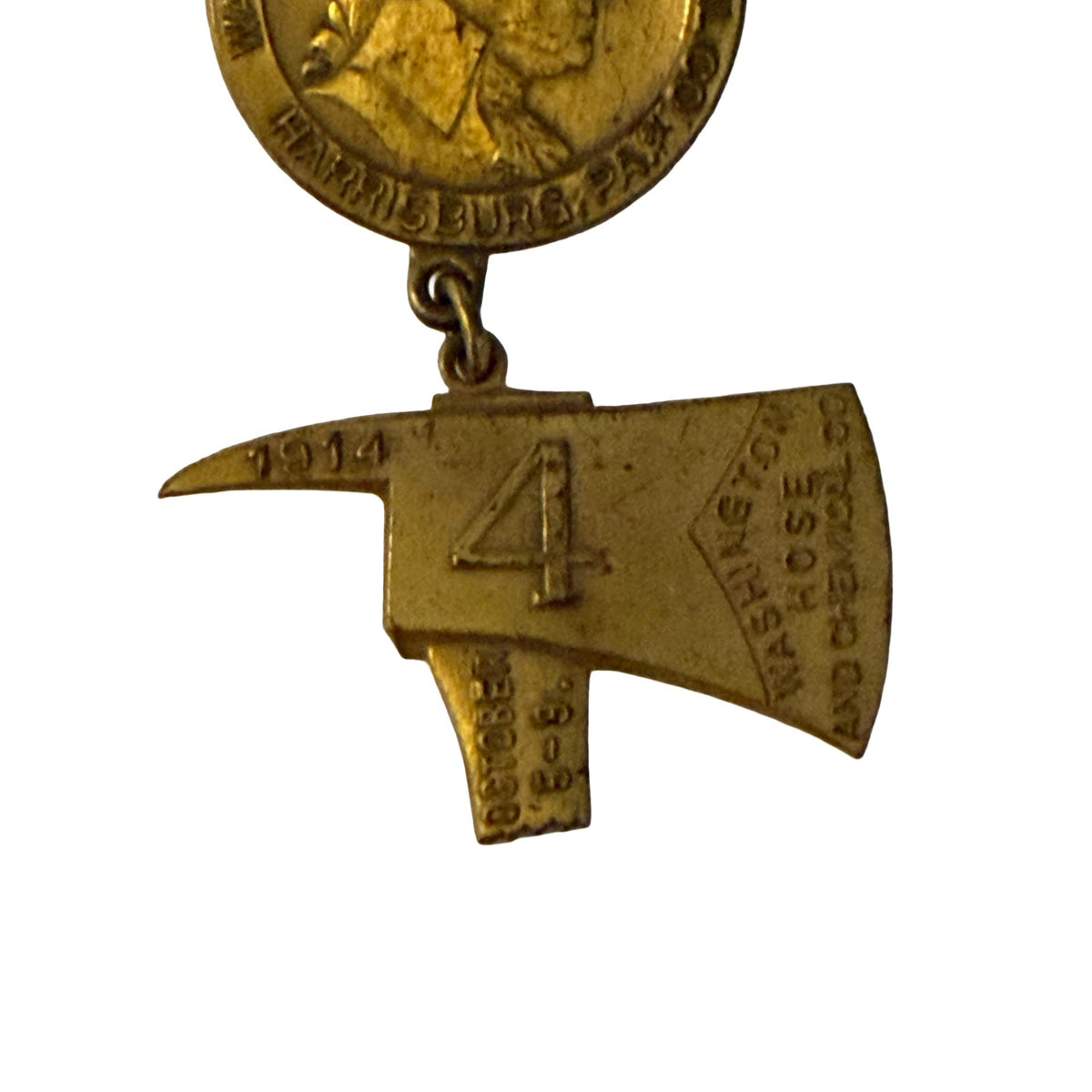 Vintage 1914 Washington Hose & Chemical Co No. 4 Firefighter Badge Harrisburg PA Medal