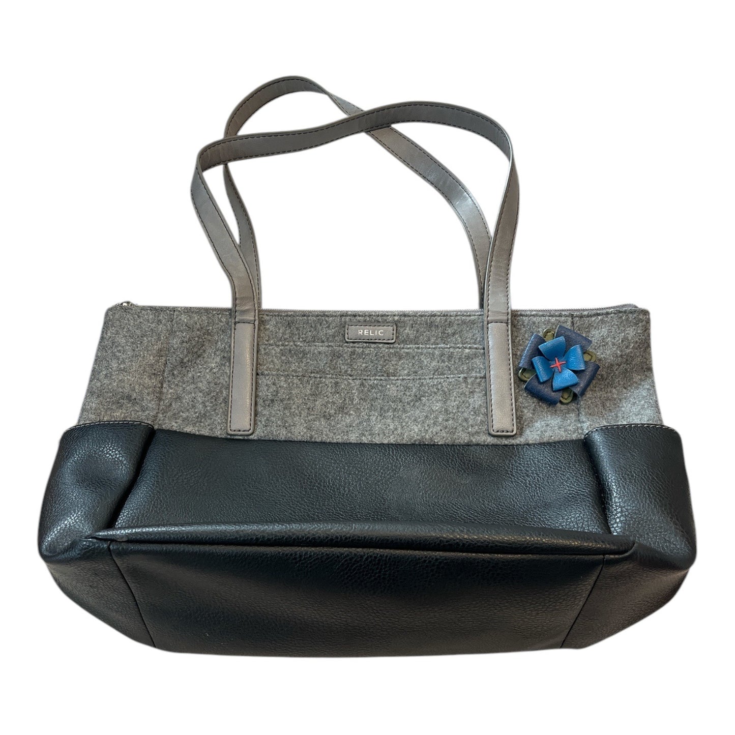 Relic Tote Bag Gray Felt & Black Faux Leather Shoulder Bag Early 2000s Vintage