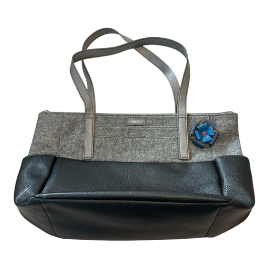 Relic Tote Bag Gray Felt & Black Faux Leather Shoulder Bag Early 2000s Vintage