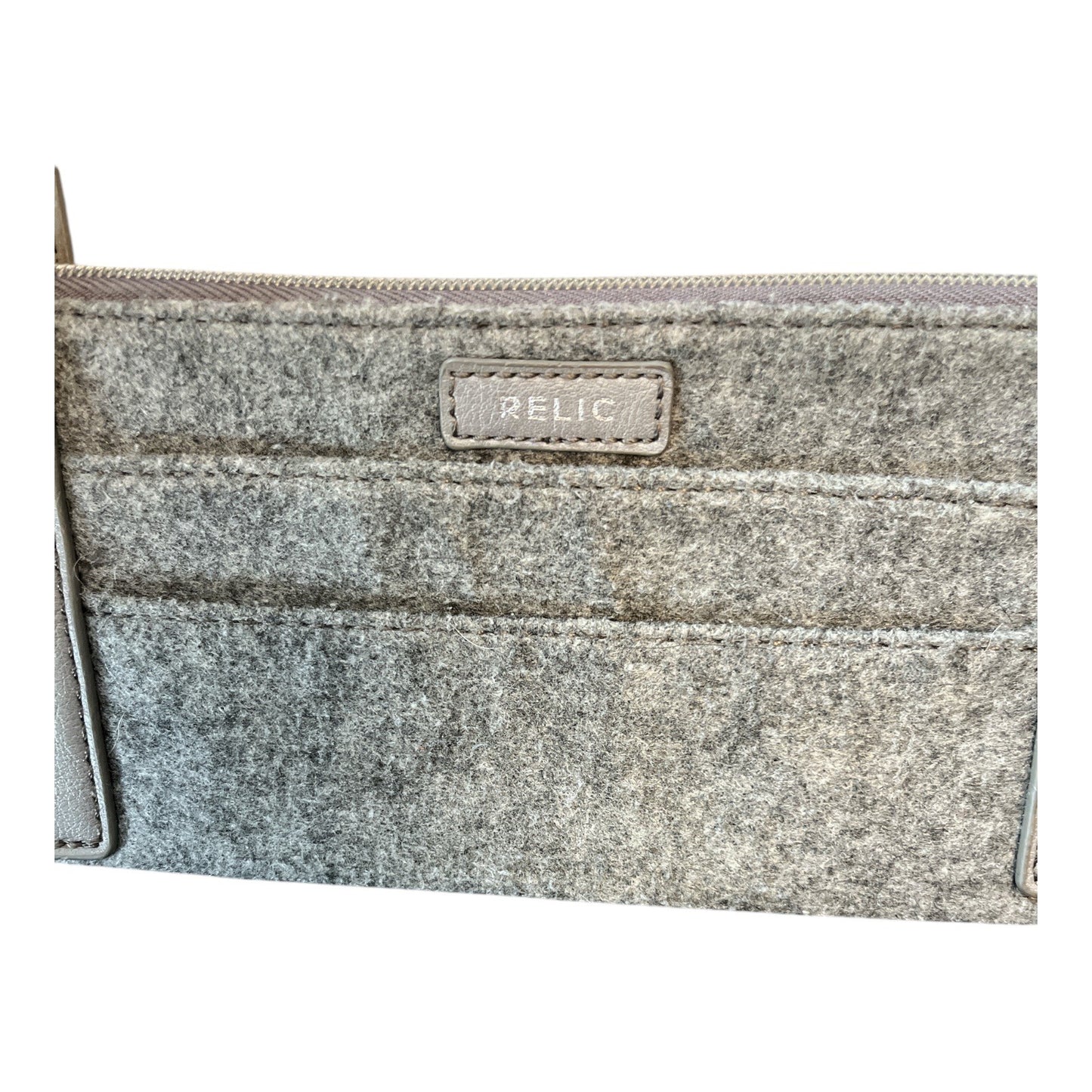 Relic Tote Bag Gray Felt & Black Faux Leather Shoulder Bag Early 2000s Vintage