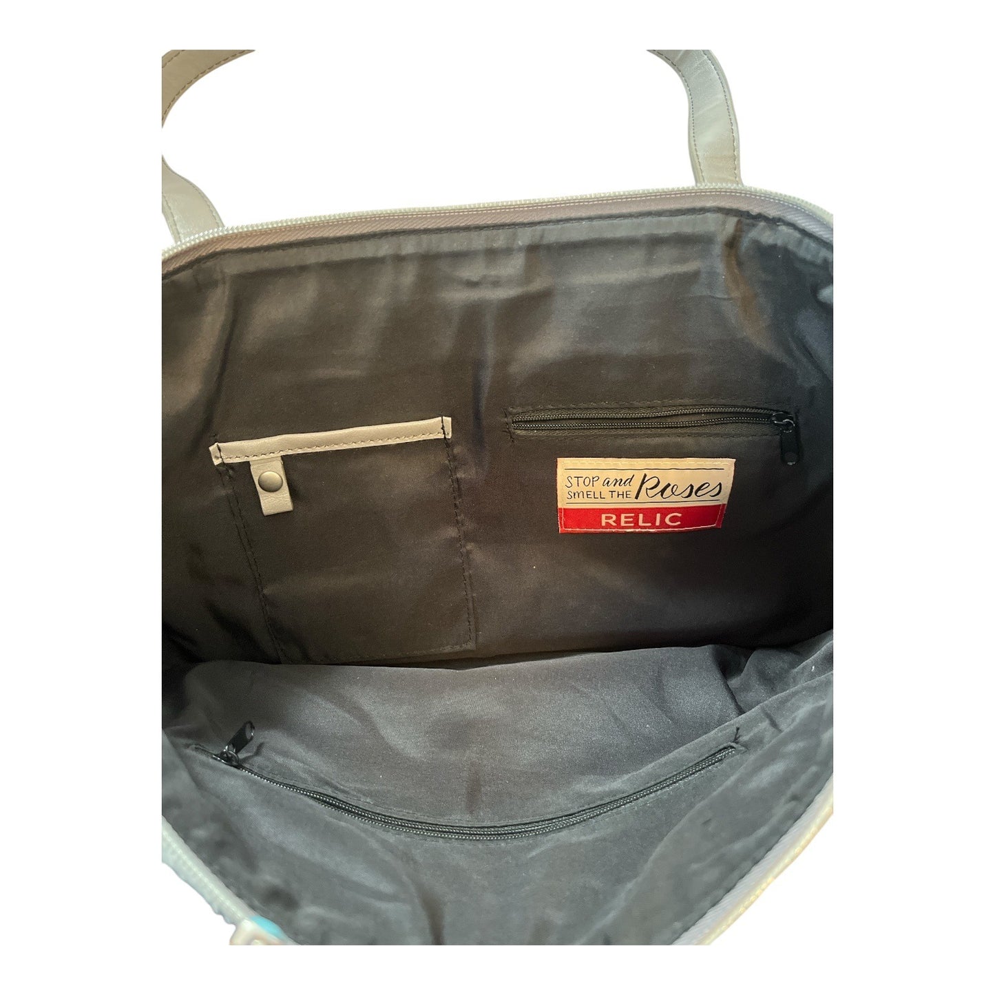 Relic Tote Bag Gray Felt & Black Faux Leather Shoulder Bag Early 2000s Vintage