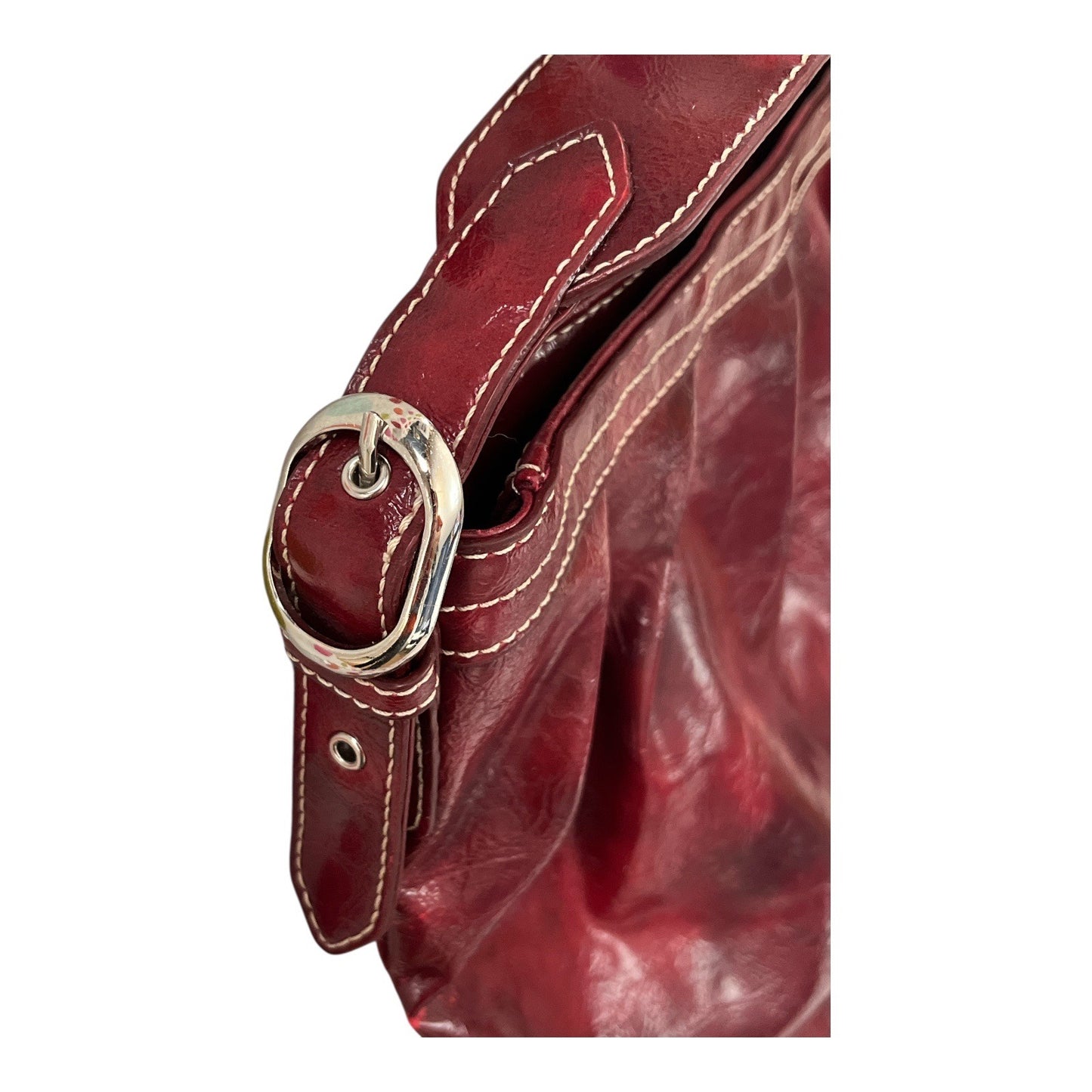 Nine West Burgundy Faux Leather Shoulder Bag Slouchy Hobo Purse Vintage