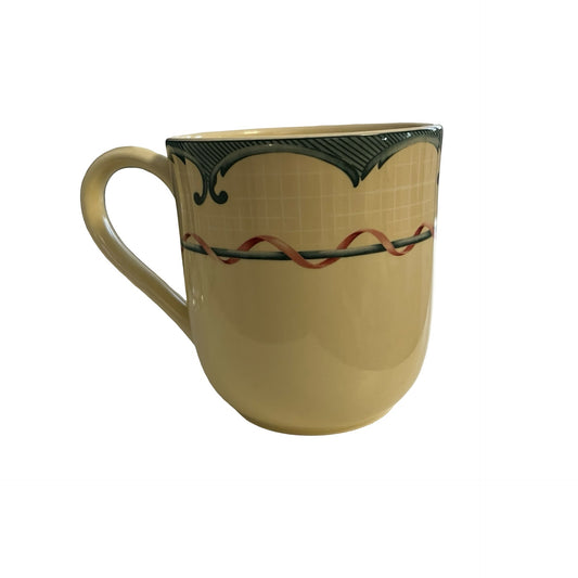 Lenox Tan Coffee Mug Green Scroll Border Ribbon Pattern Dishwasher Safe Set or Single