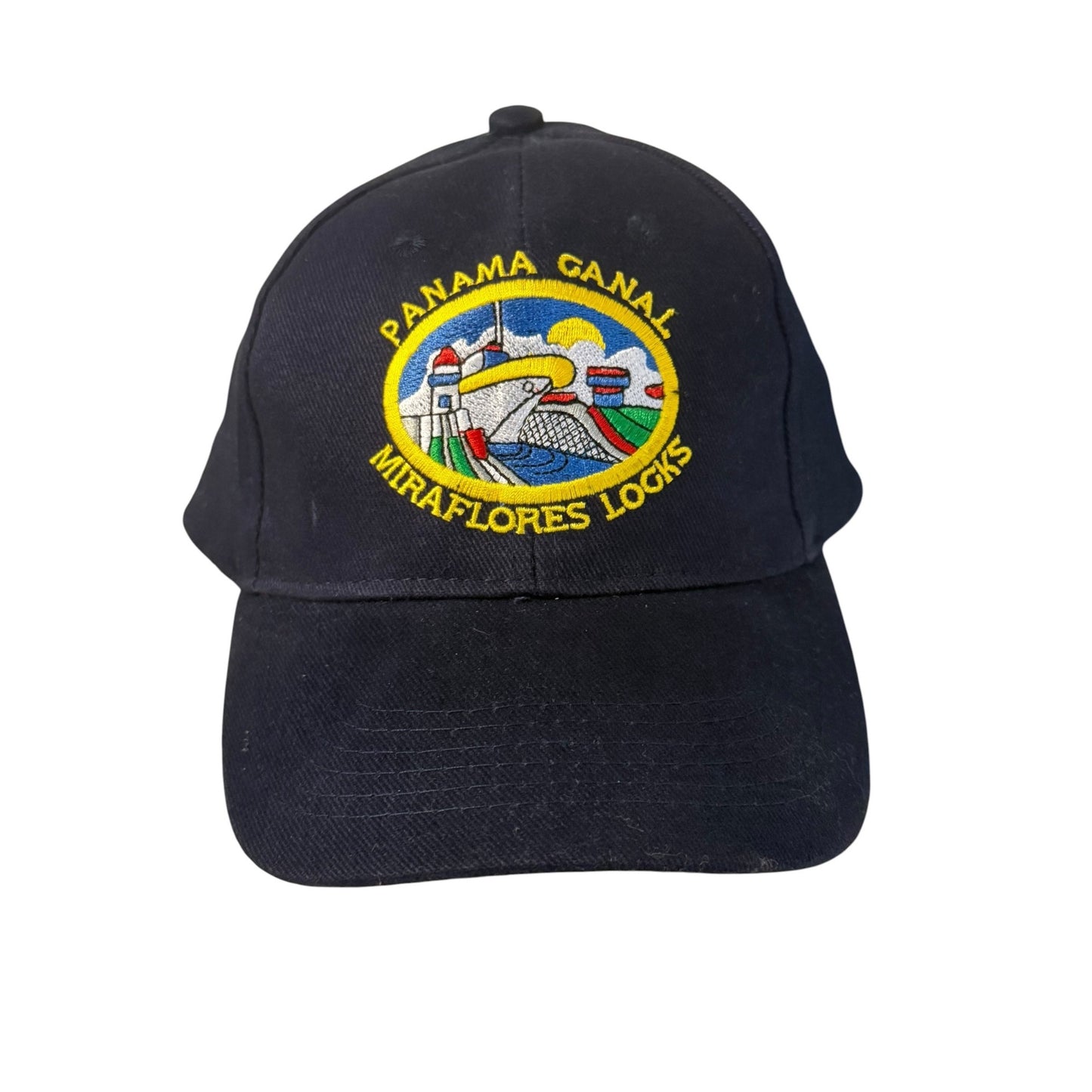 Panama Canal Miraflores Locks Embroidered Adjustable Baseball Cap Navy Blue Tourist Hat