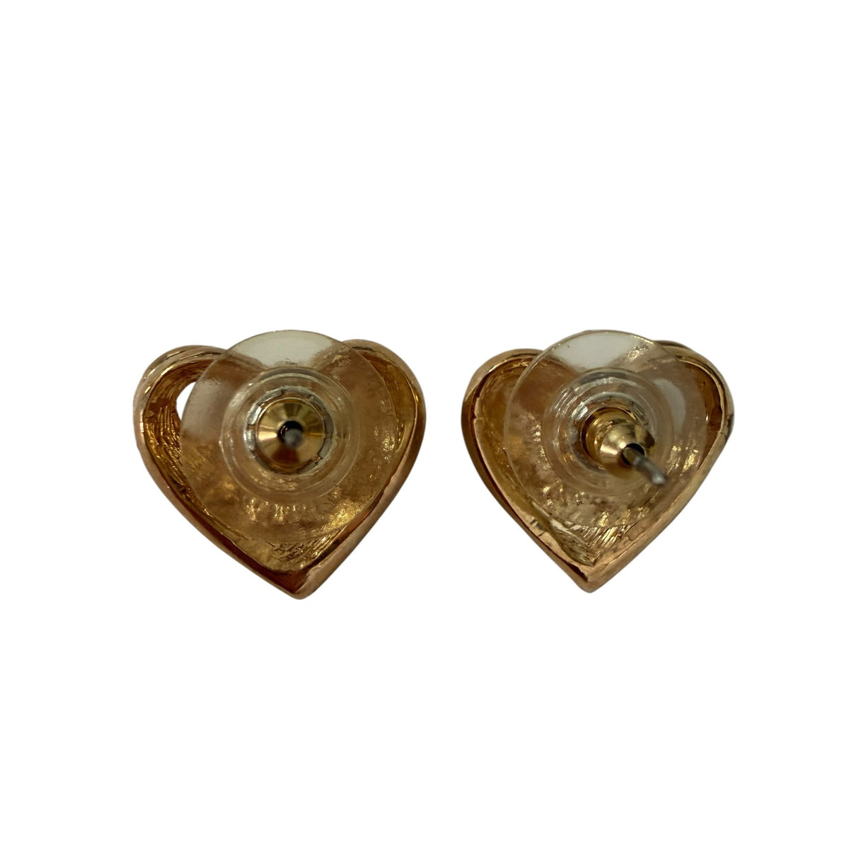 IMAN Signed Gold Tone Heart Bow Rhinestone Stud Earrings 0.75 Inch