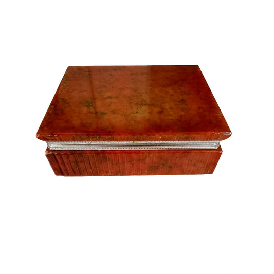 Vintage Italian Genuine Alabaster Trinket Box Red Marble Look Jewelry Box Lid Detached