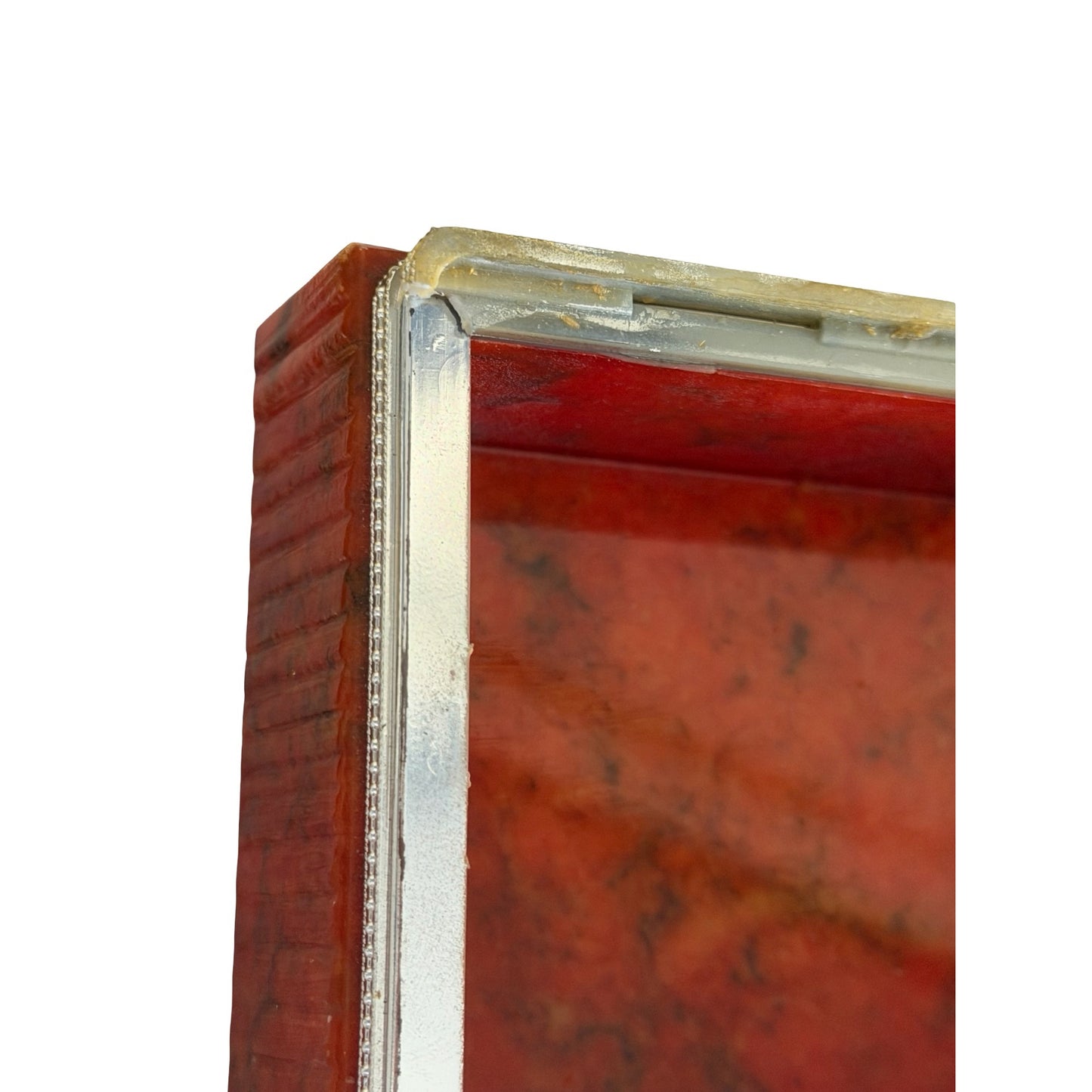 Vintage Italian Genuine Alabaster Trinket Box Red Marble Look Jewelry Box Lid Detached
