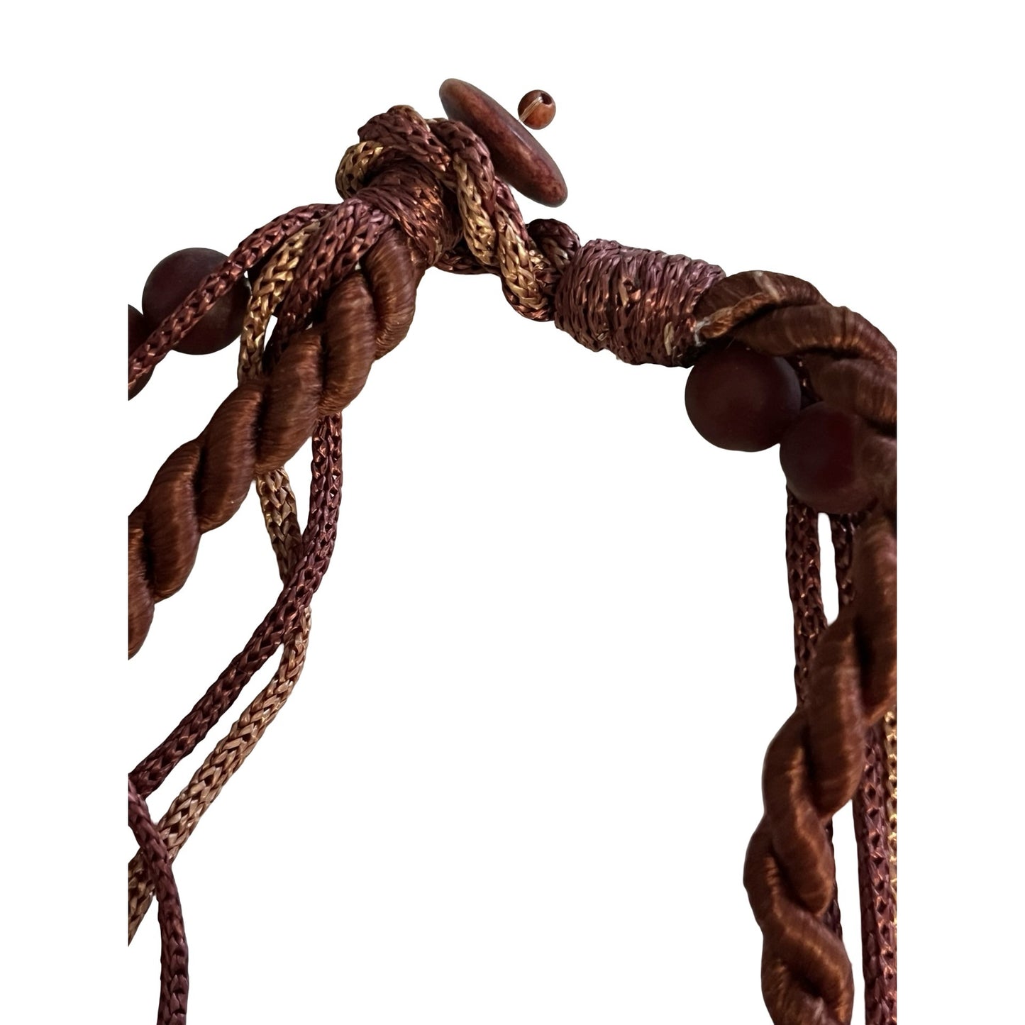 Boho Statement Necklace Wood Stone Leaf Pendant Multi Strand Brown Blue