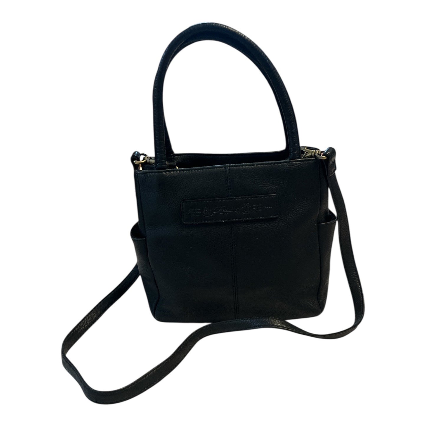Fossil Black Leather Satchel Crossbody Bag – Top Handles & Zip Pocket – 8 x 10 x 3 in – 5” Drop