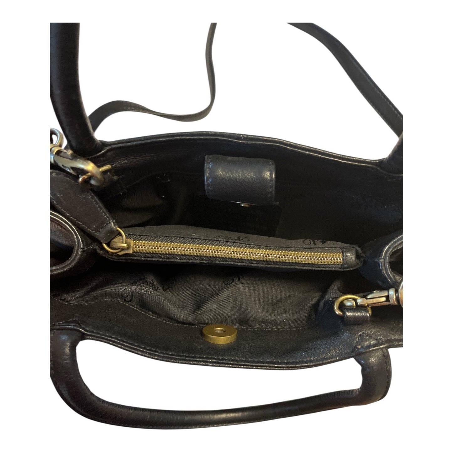 Fossil Black Leather Satchel Crossbody Bag – Top Handles & Zip Pocket – 8 x 10 x 3 in – 5” Drop