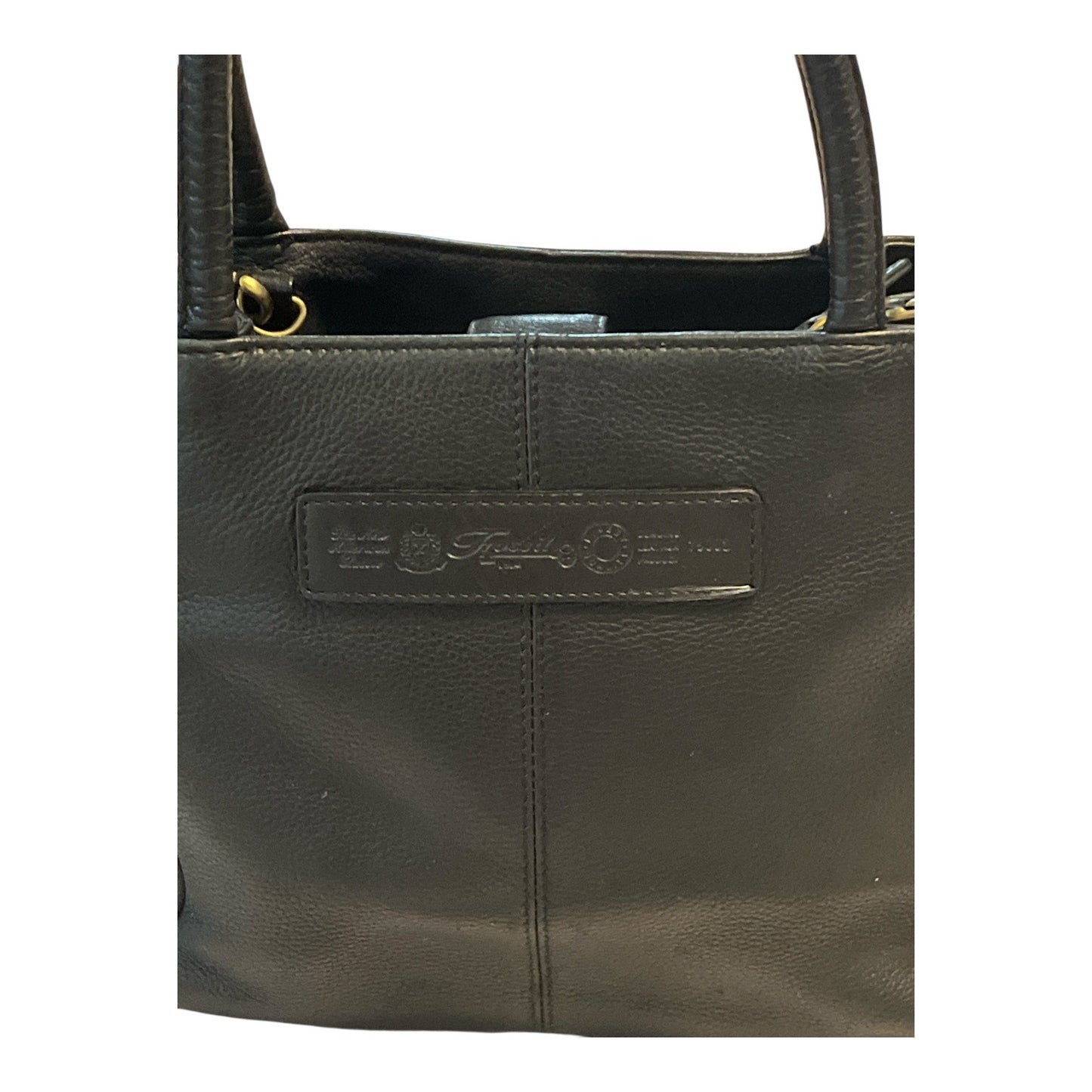 Fossil Black Leather Satchel Crossbody Bag – Top Handles & Zip Pocket – 8 x 10 x 3 in – 5” Drop