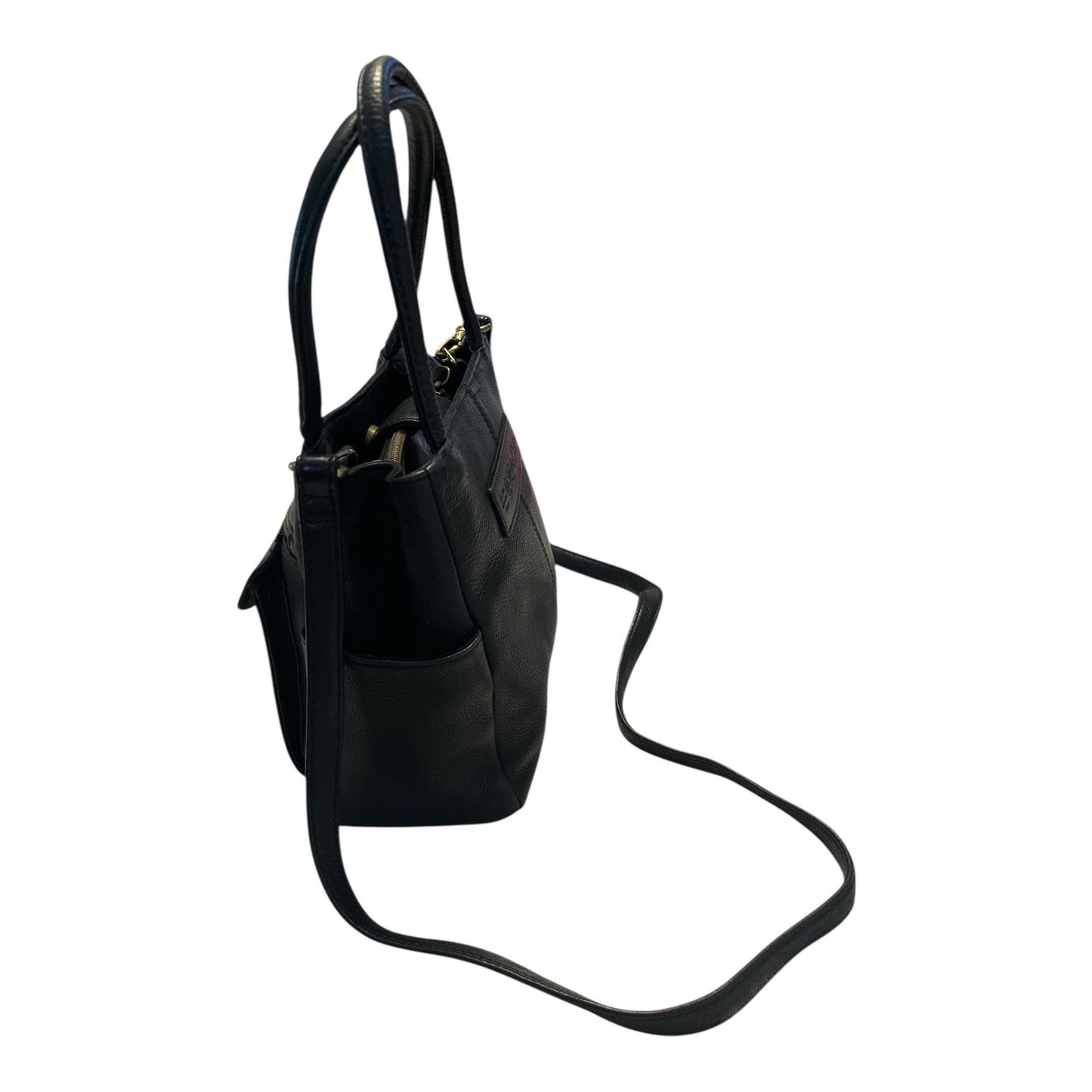 Fossil Black Leather Satchel Crossbody Bag – Top Handles & Zip Pocket – 8 x 10 x 3 in – 5” Drop