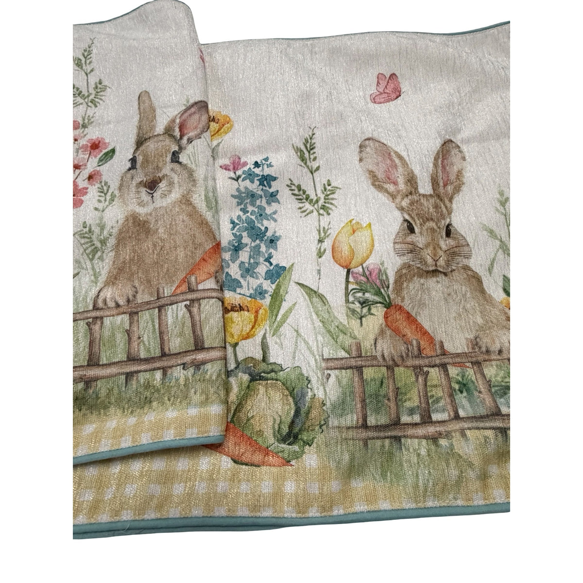 Tahari Home Spring Easter Bunny Garden Table Runner 90" Floral Rabbit